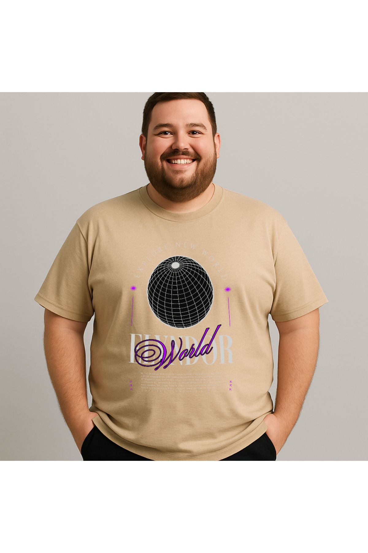 DogFish Bej ElyndorLogoTShirtDesign Baskılı Tişört %100 Pamuk Konforu