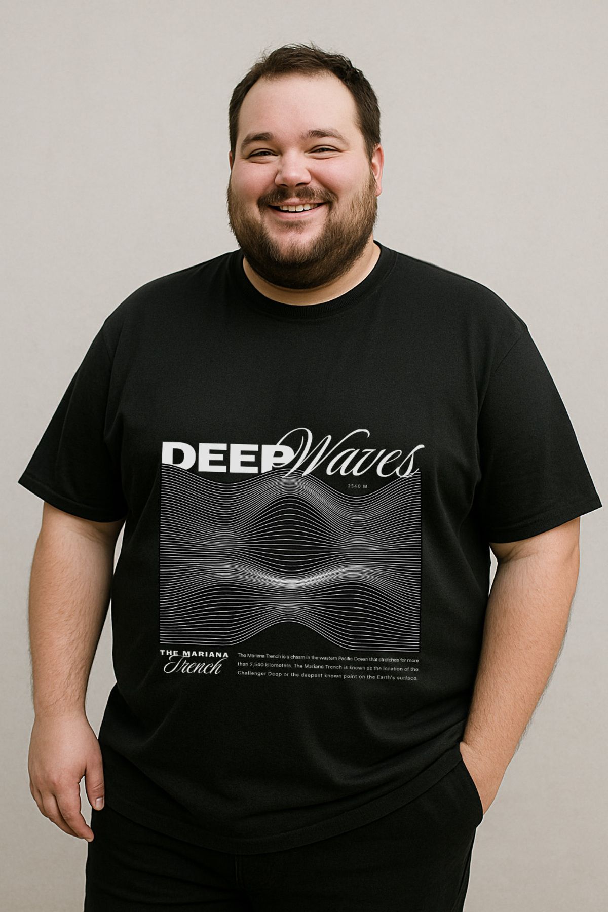 DogFish Siyah DEEPWAVESTHEMARIANATRENCH Baskılı Tişört Soft Dokunuş