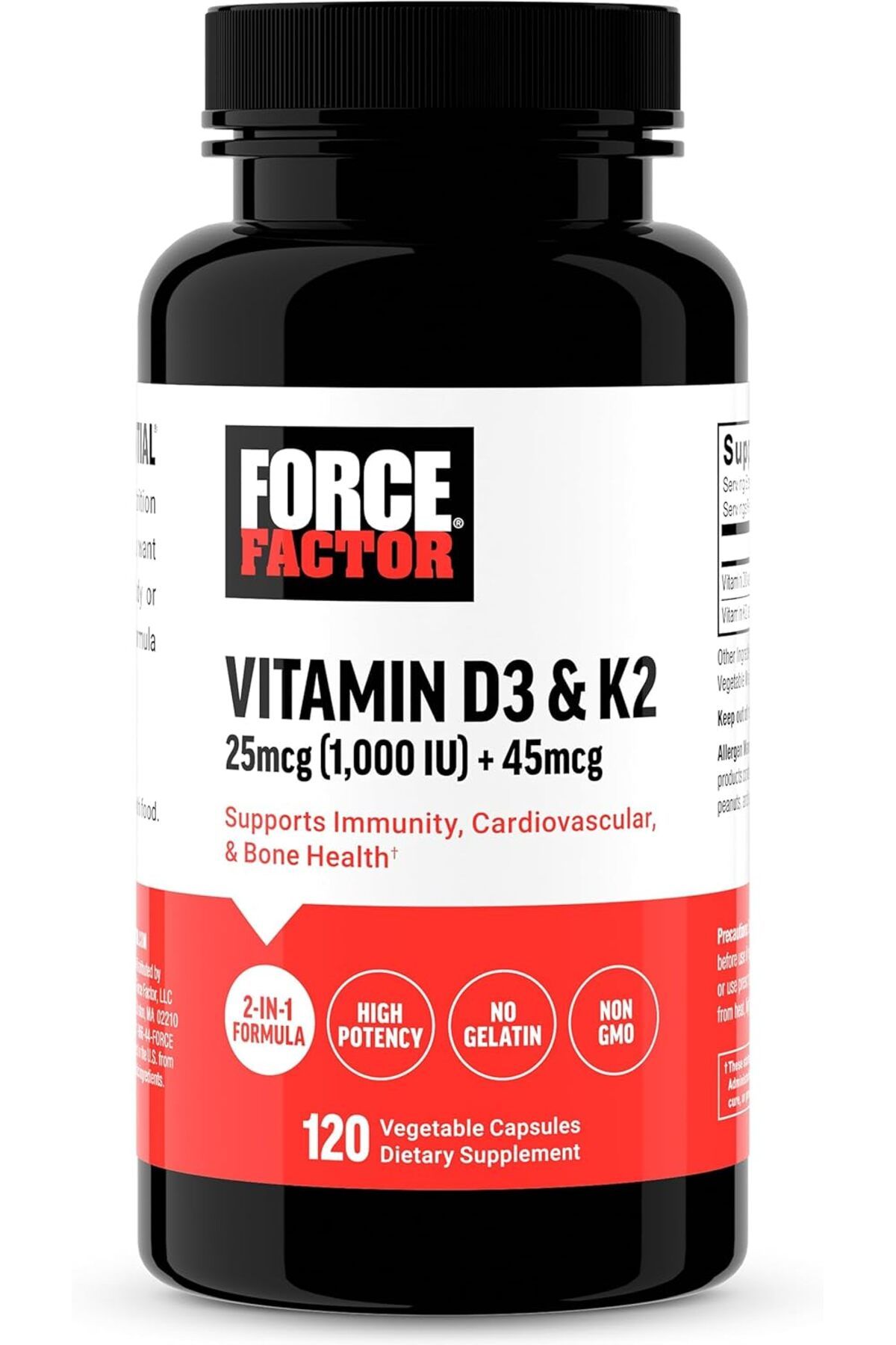 force factor Vitamin D3 K2 120 Caps