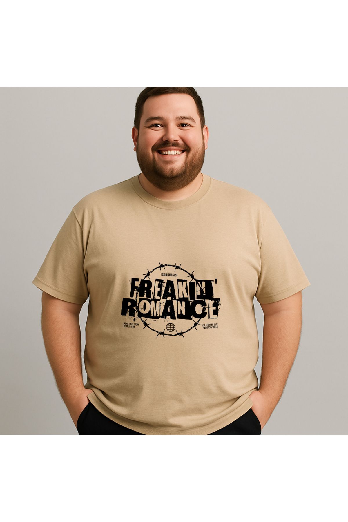 DogFish Bej FreakingRomanceTShirt Baskılı Tişört Gün Boyu Rahatlık