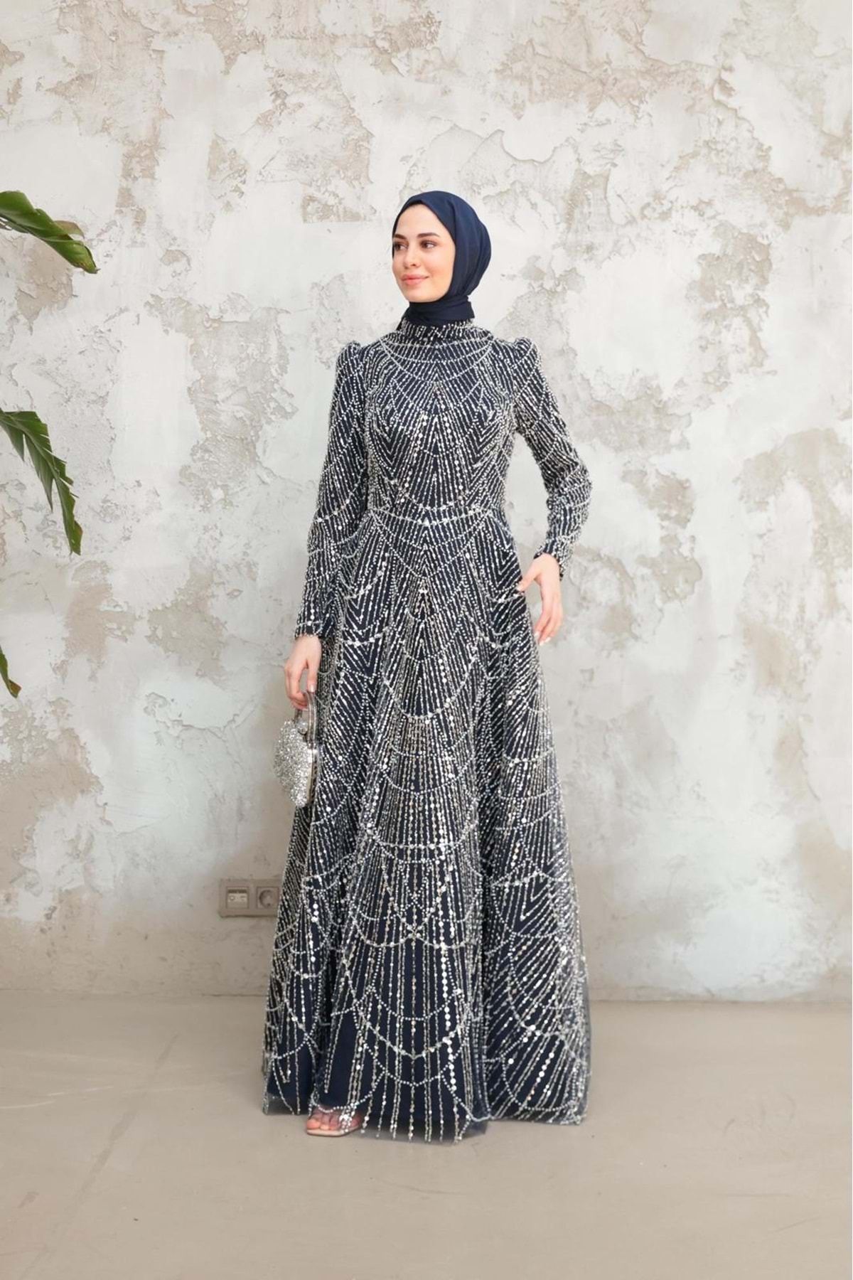 Duman 25Y5157 ABİYE KOMPLE İNCİ VE TAŞ İŞLEMELİ PRENSES MODEL LACI
