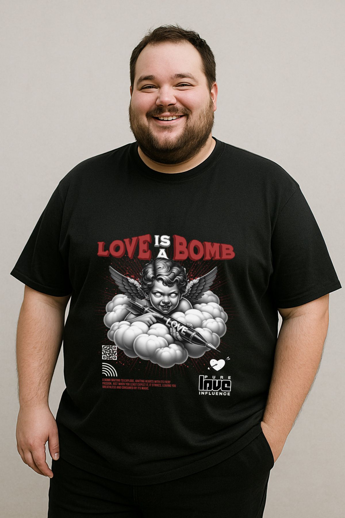 DogFish Siyah LoveisaBomb Baskılı Tişört Gün Boyu Rahatlık