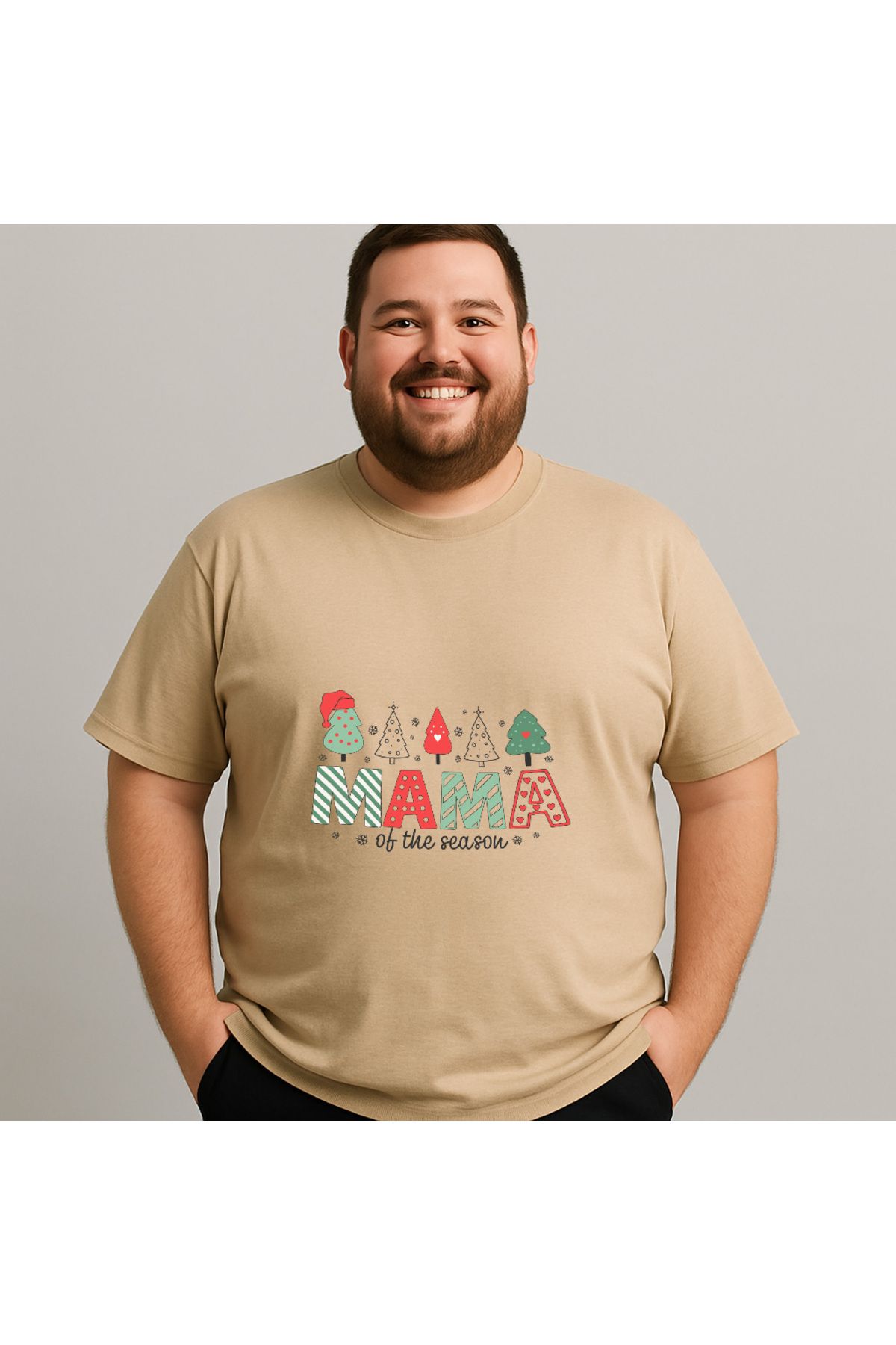 DogFish Bej MamaoftheSeasonChristmasShirtDesign Baskılı Tişört Soft Dokunuş
