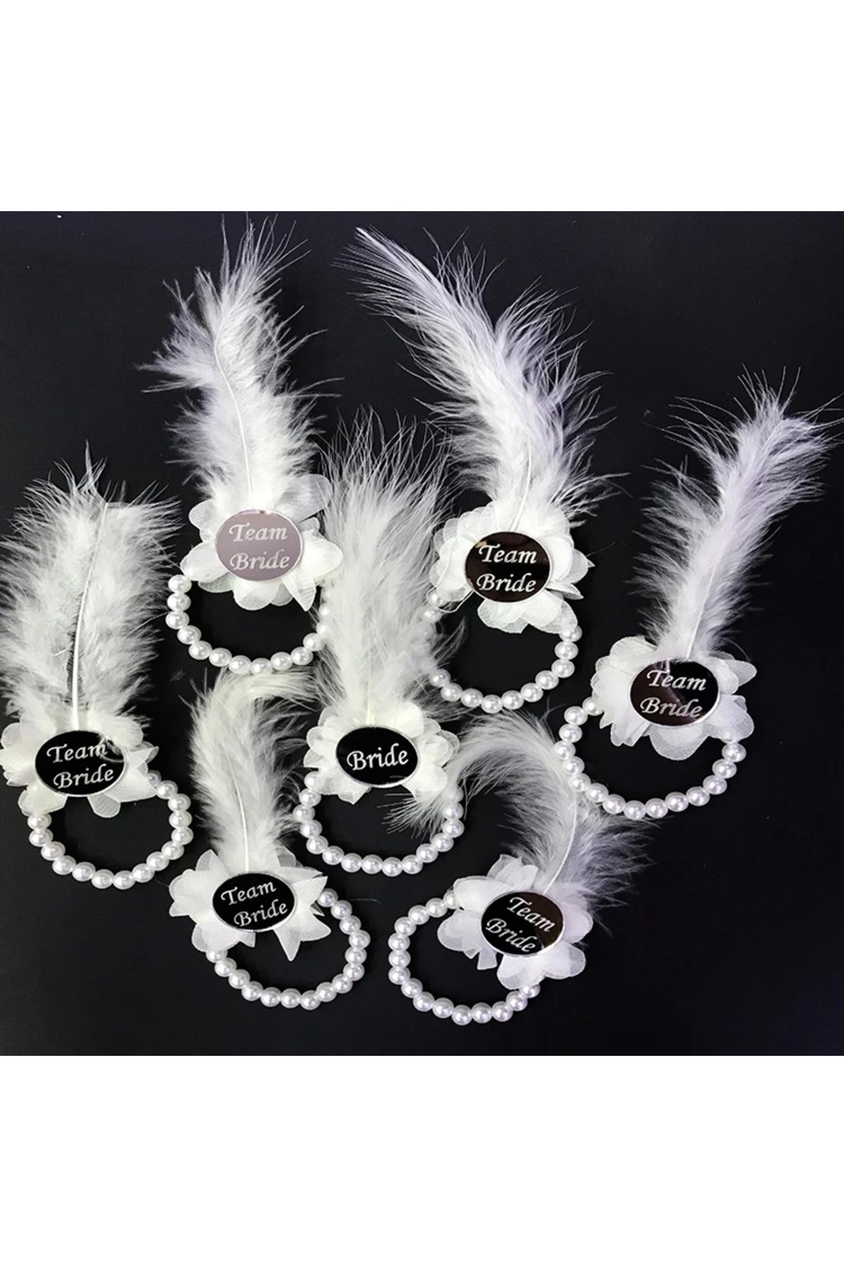 shop İncili Nedime Bilekliği Gümüş Pleksili Beyaz Otrişli 7'li Set