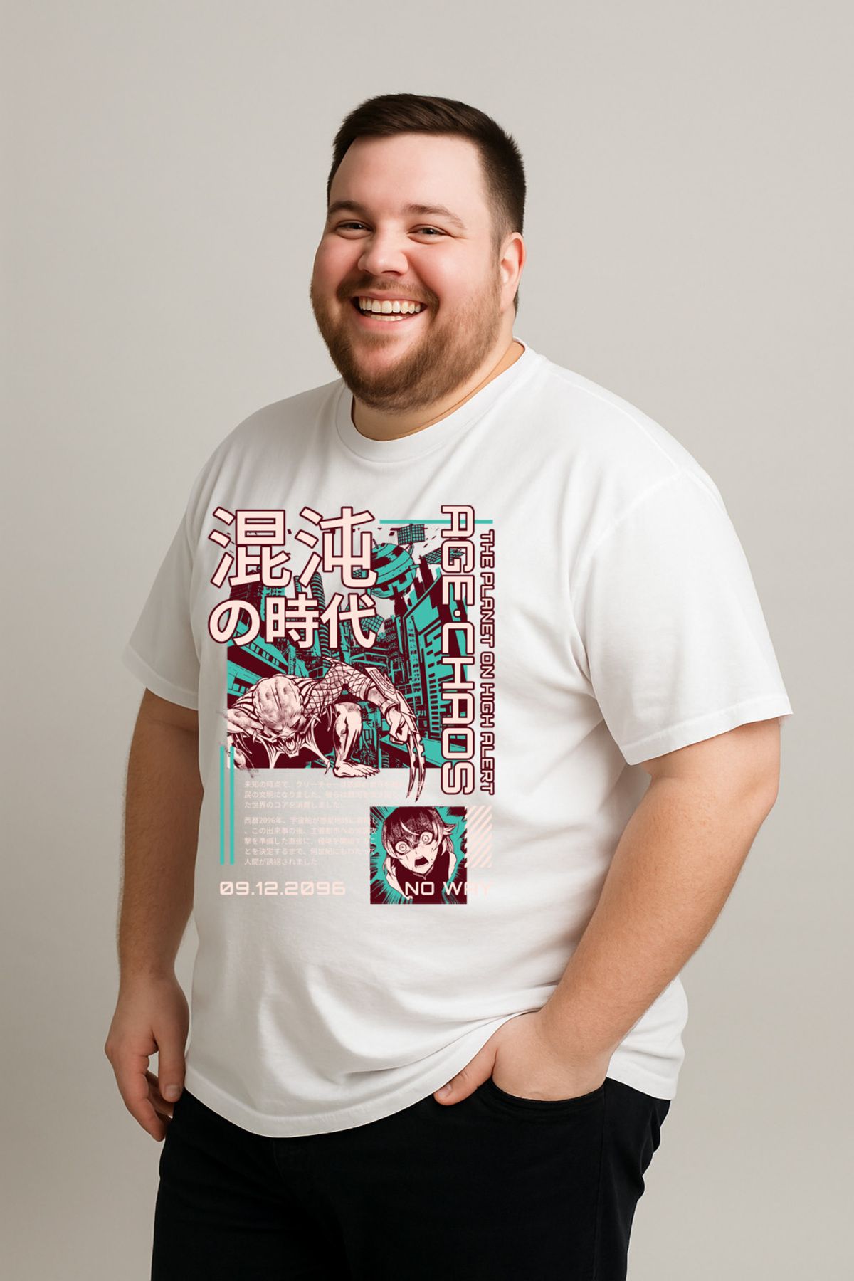 DogFish Beyaz AgeofChaosJapaneseAnime Baskılı Tişört %100 Pamuk Konforu