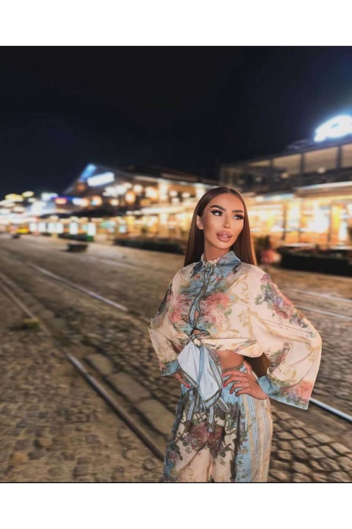 MSN Keten kumas gömlek pantolon ikili takım - MAVİ -2504