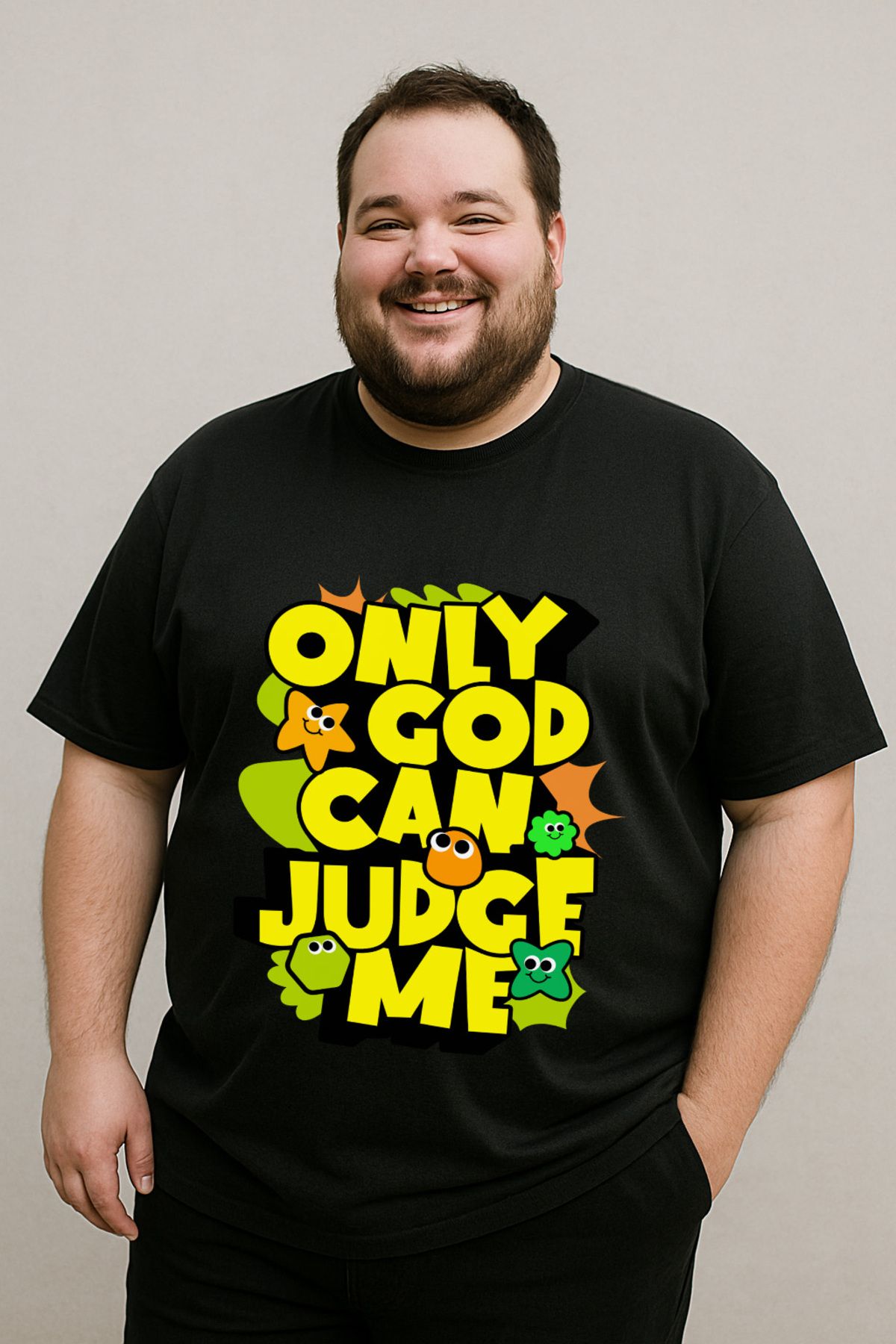 DogFish Siyah OnlyGodCanJudgeMe Baskılı Tişört Soft Dokunuş