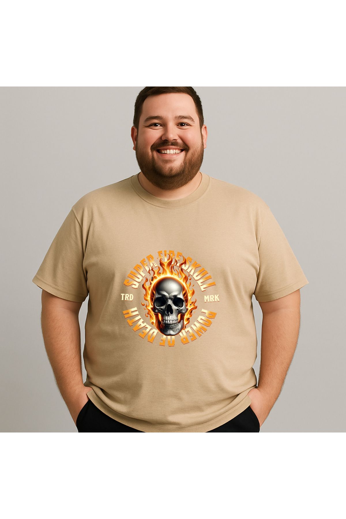 DogFish Bej FireSkull Baskılı Tişört Soft Dokunuş