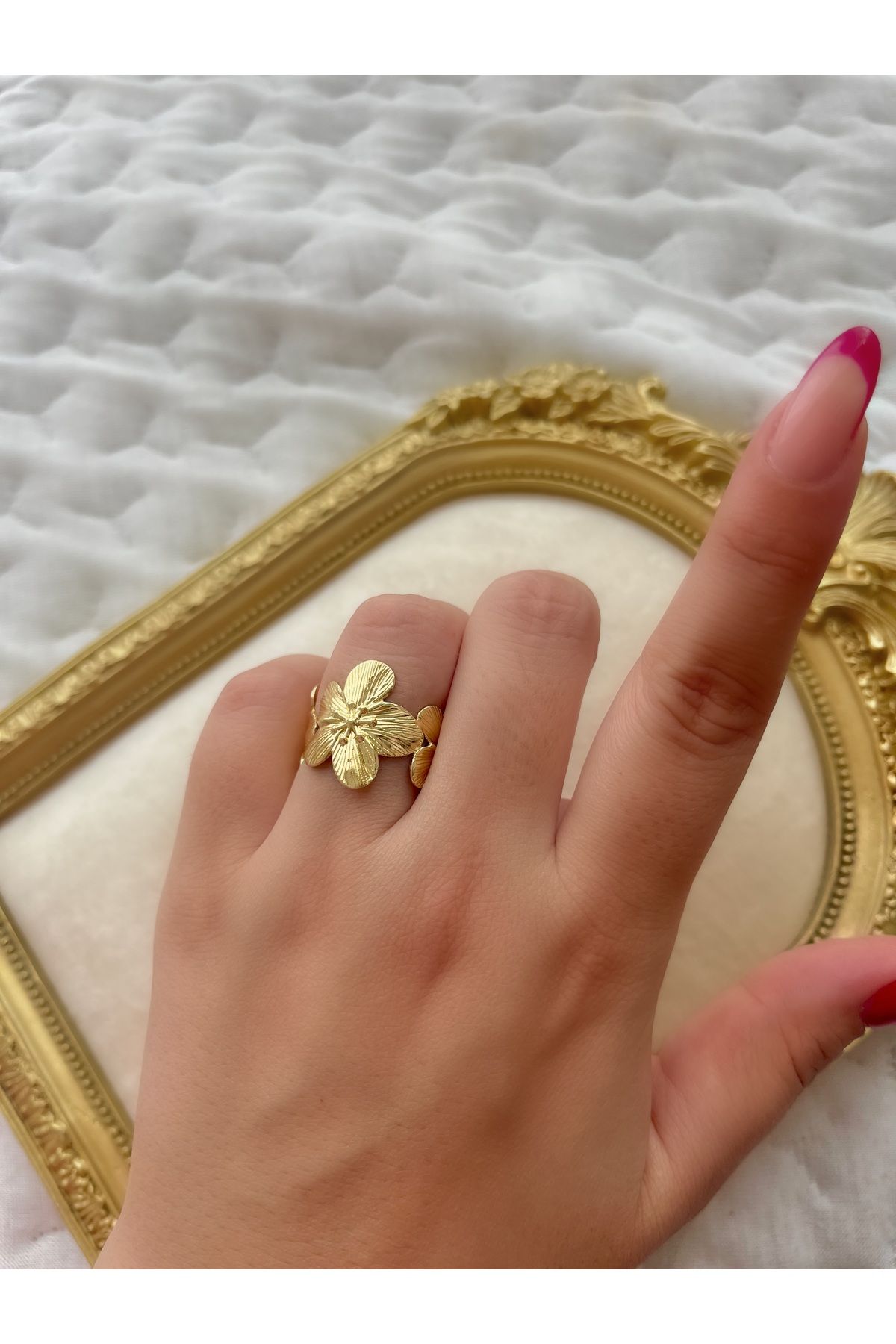 sirius jewelry Altın Kaplama Flowers Ayarlanabilir Yüzük