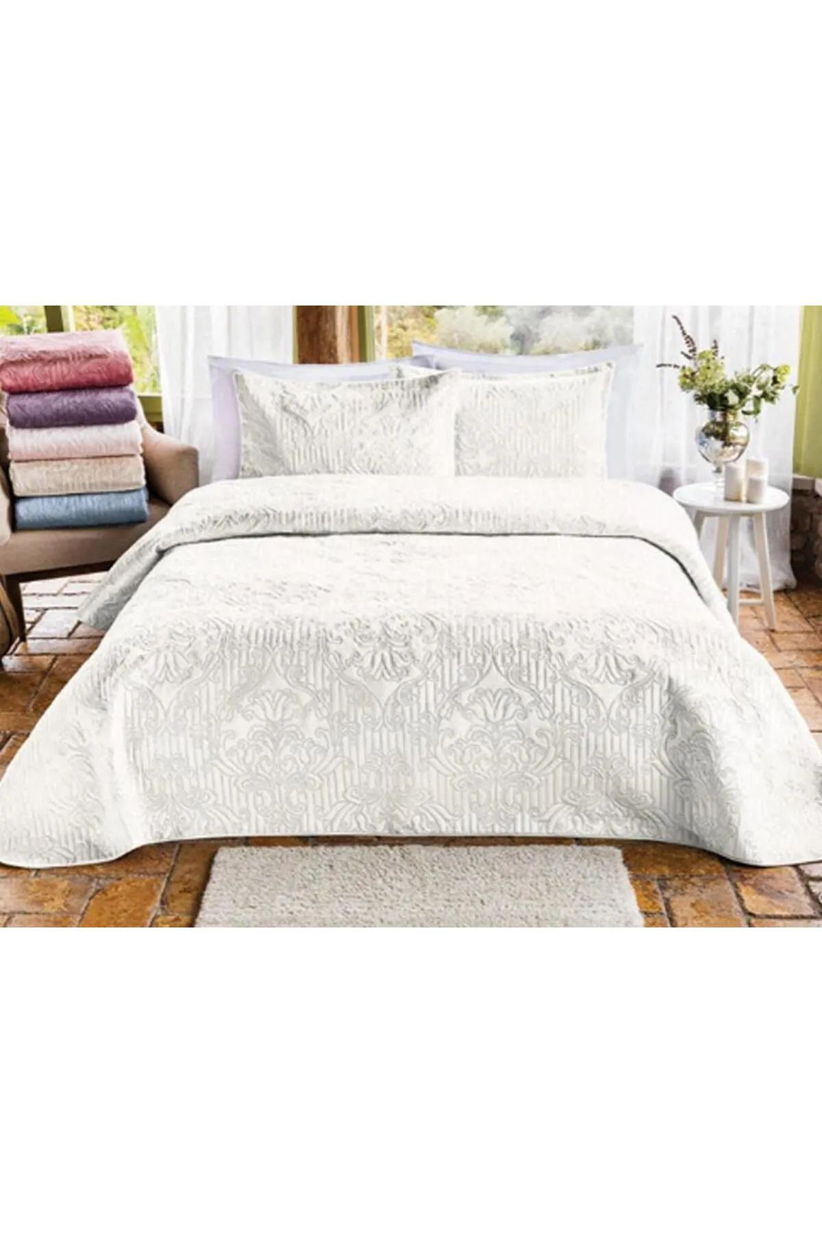 Özdilek Flair Çift Kişilik Kadife Yatak Örtüsü 230X 250 cm Kemik