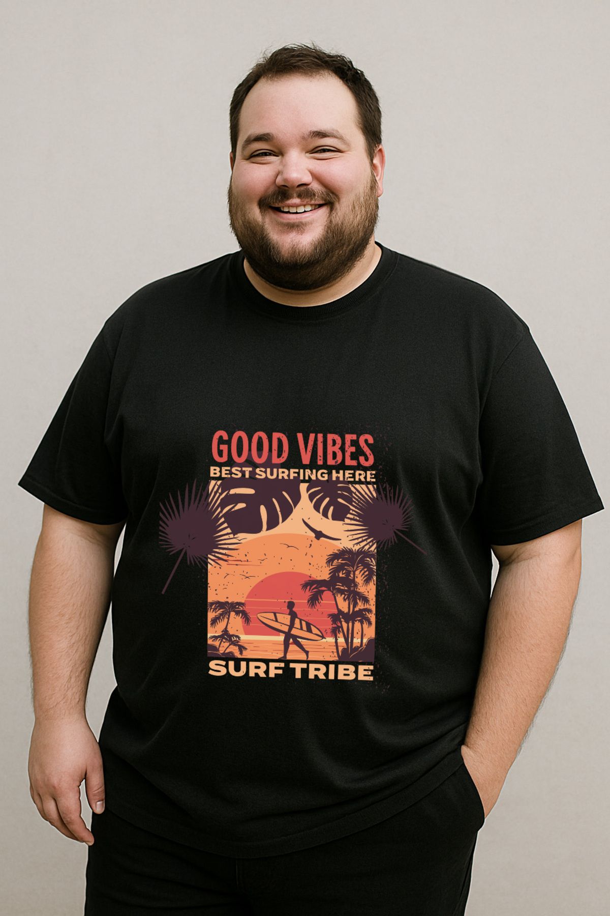 DogFish Siyah GoodVibesSurfTribe Baskılı Tişört %100 Pamuk Konforu