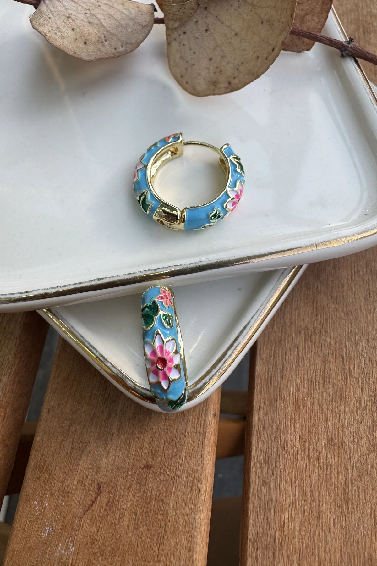 AURA ATELIER 14K Altın Kaplama Mavi Mineli Lara Küpe
