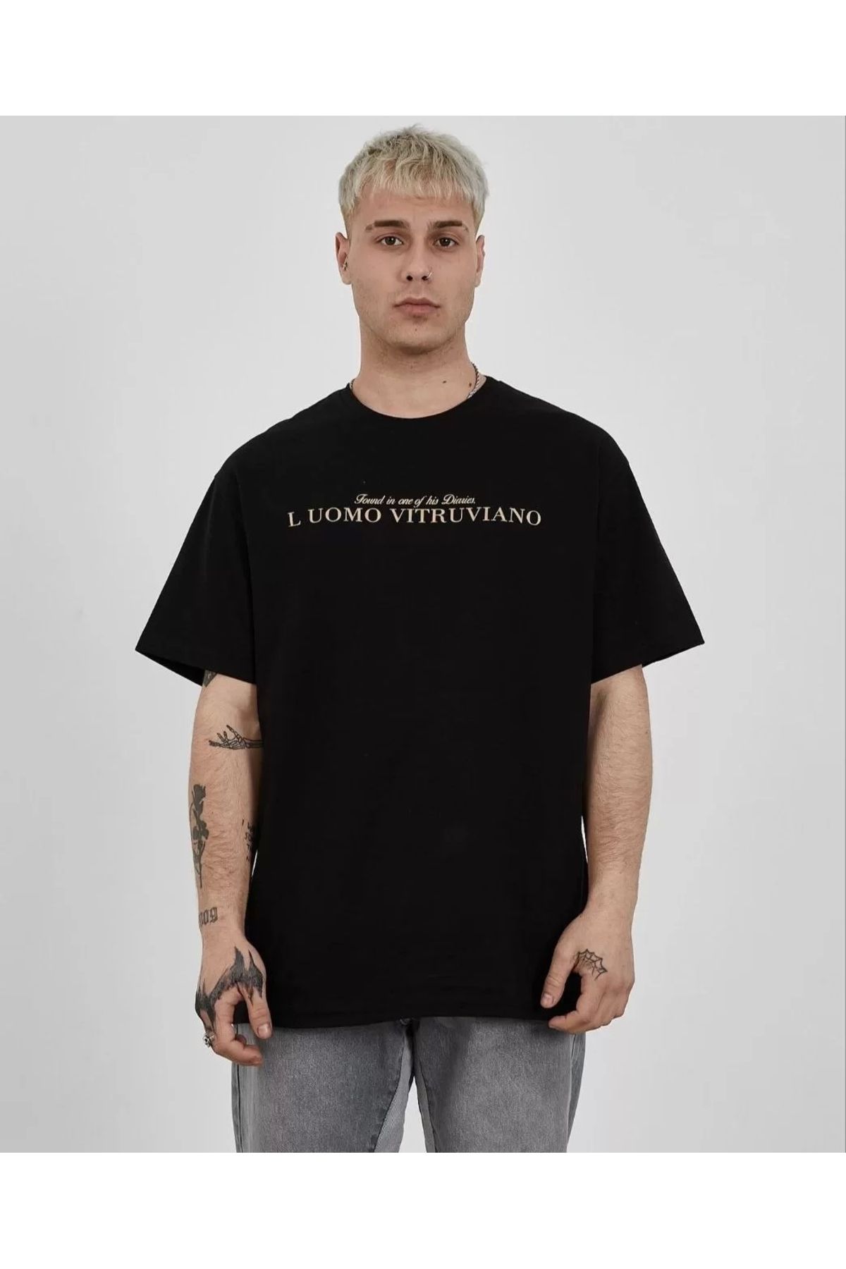 MODA Unisex Bisiklet Yaka Baskılı Oversize T-Shirt - Siyah