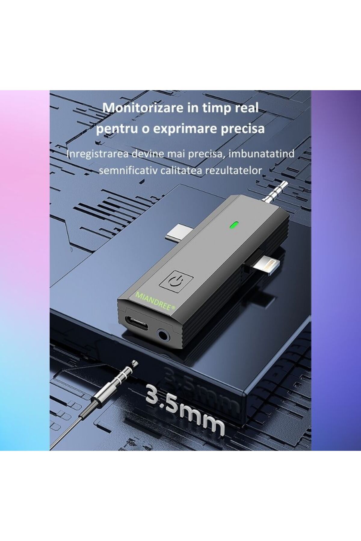 MIANDREE-Set 2 Microfoane Profesionale Lavaliera, MIANDREE®, USB C, 3.5 Jack, Lightning, WiFi, 2.4 GHz 7