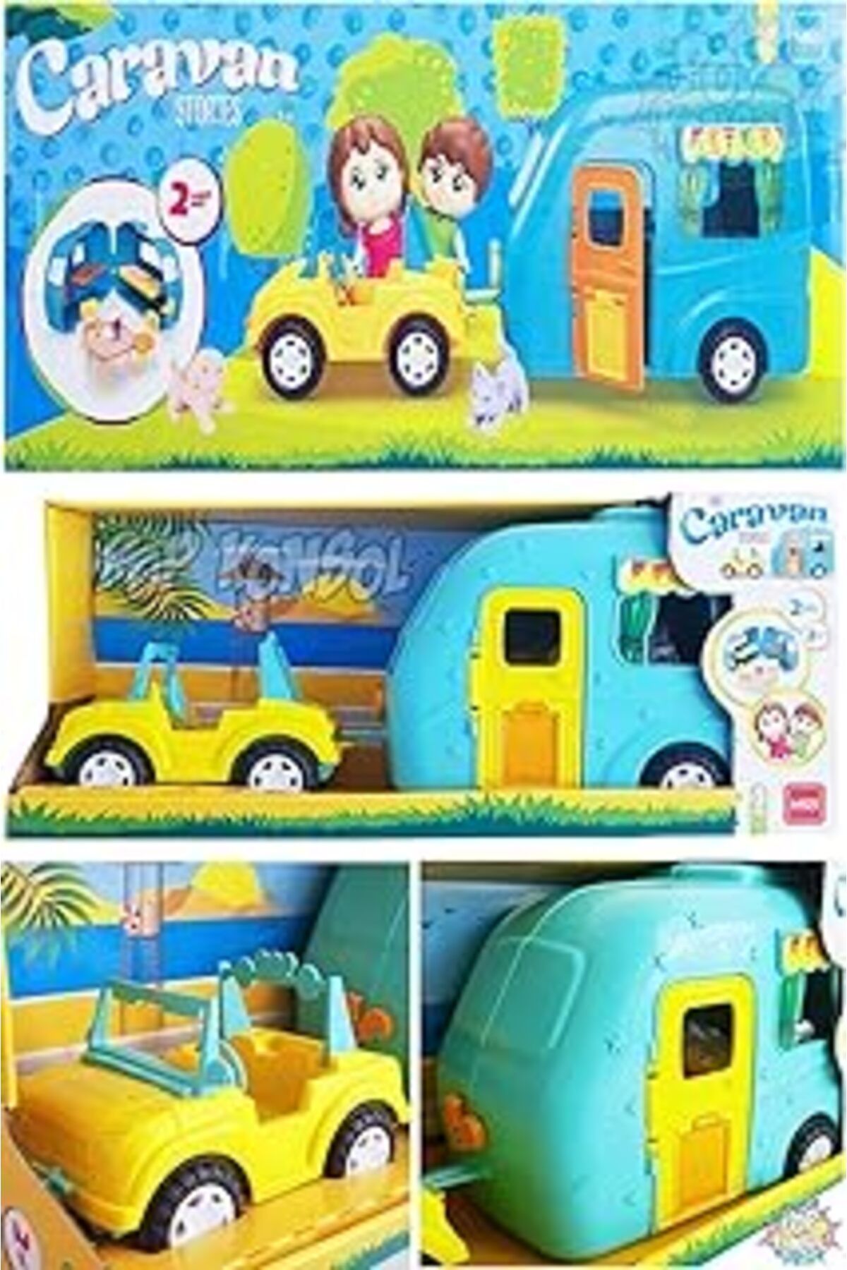 Mu Art Ahşap Pop Konsol Oyuncak Karavan Seti 2 Adet Bebek 2 Adet Pet Hayvan Mavi Ps118701