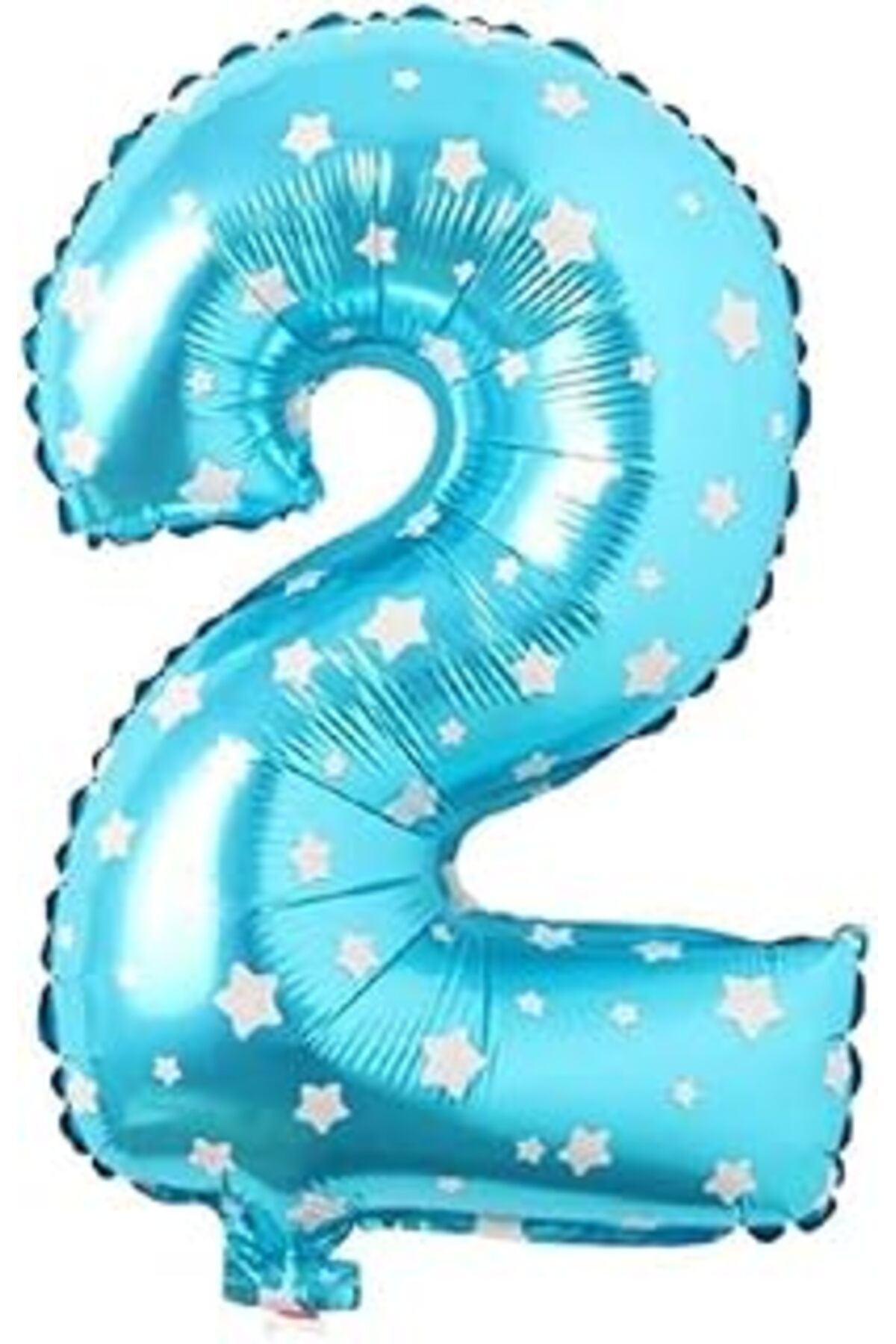 Karachil Parti Vitrini 2 Rakamlı 16 İnç Mavi Yıldızlı Folyo Balon 36 Cm (Mavi)