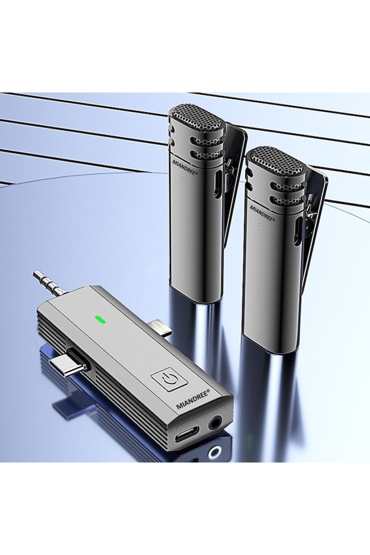 MIANDREE-Set 2 Microfoane Profesionale Lavaliera, MIANDREE®, USB C, 3.5 Jack, Lightning, WiFi, 2.4 GHz 1