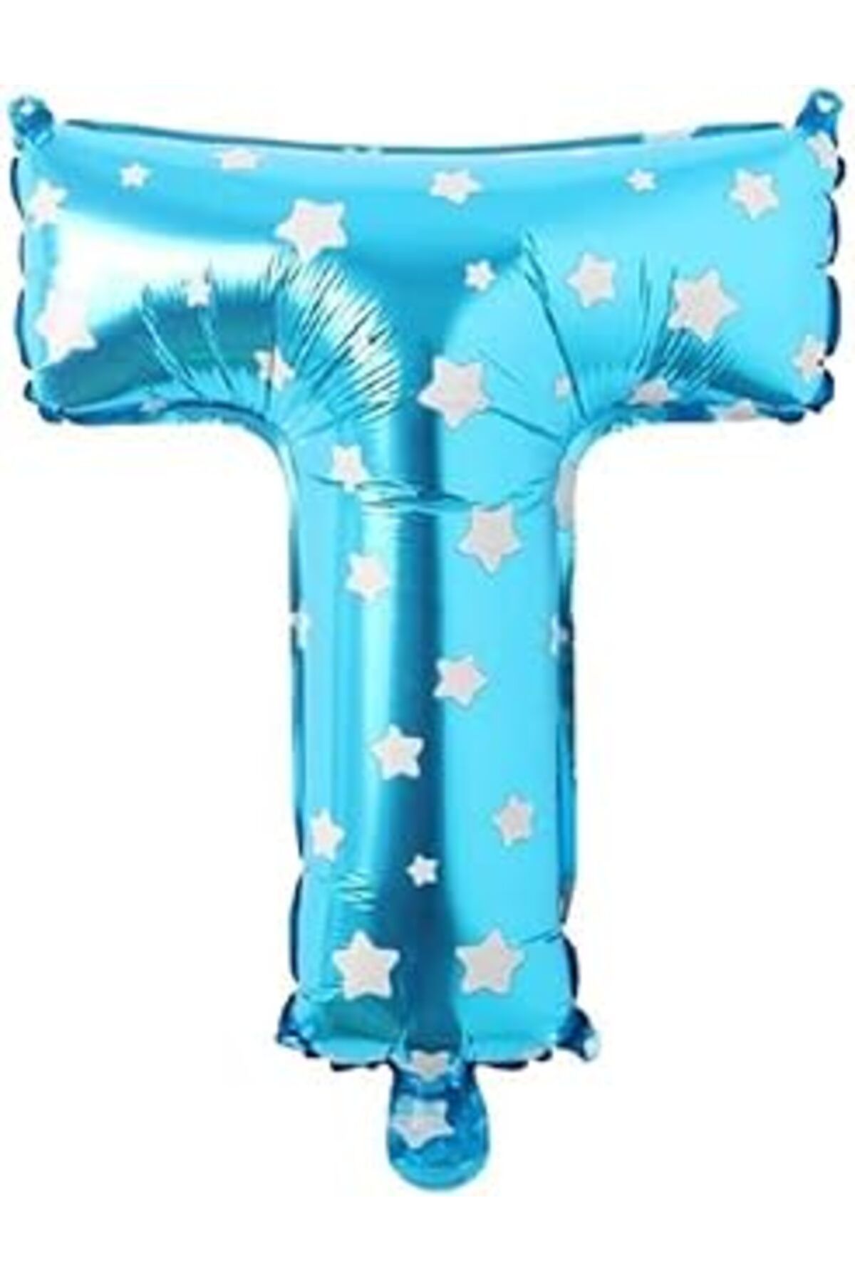 Karachil Parti Vitrini T Harfi 16 İnç Mavi Yıldızlı Renk Folyo Balon 36 Cm (Mavi)
