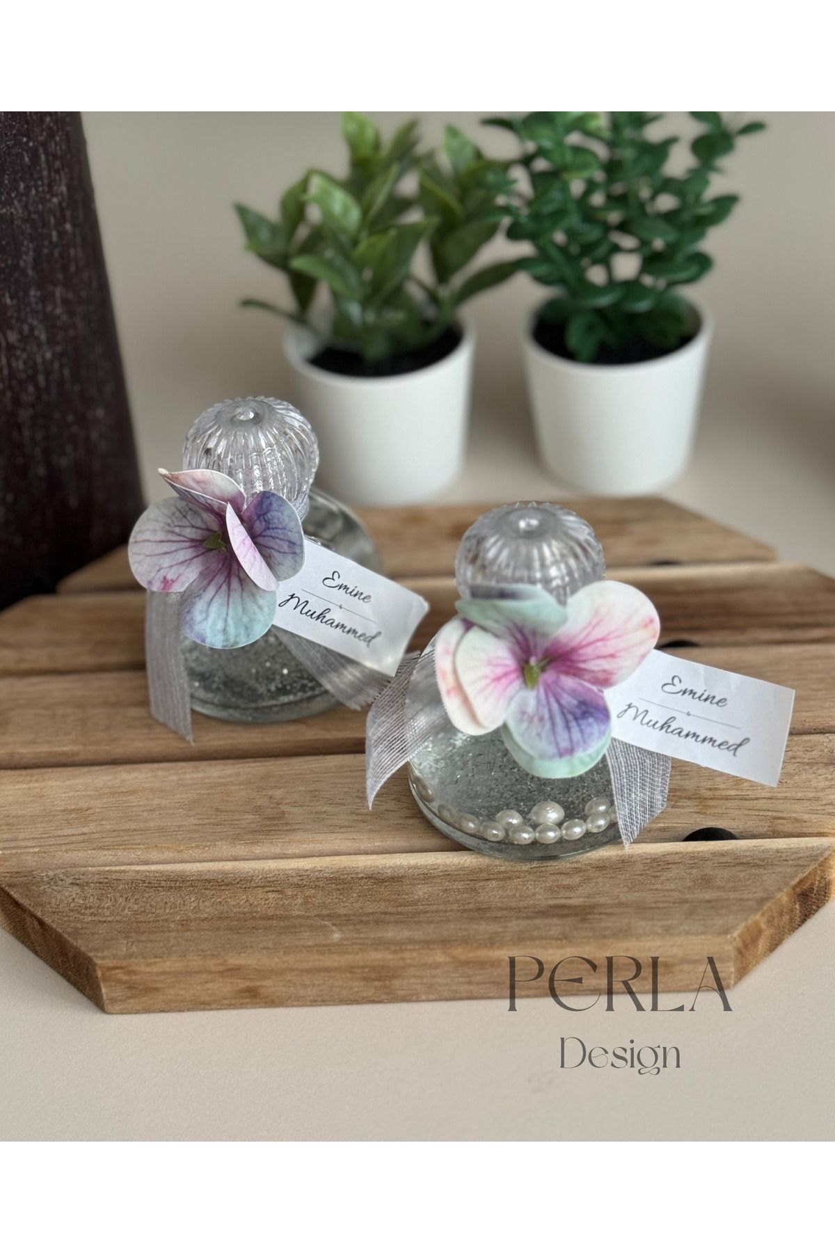 Perladesign Perla Desing Cam Lüks Şişe Sim Ve Incili Kolonya Söz, Nişan, Nikah Hediyeliği - 10 Adet
