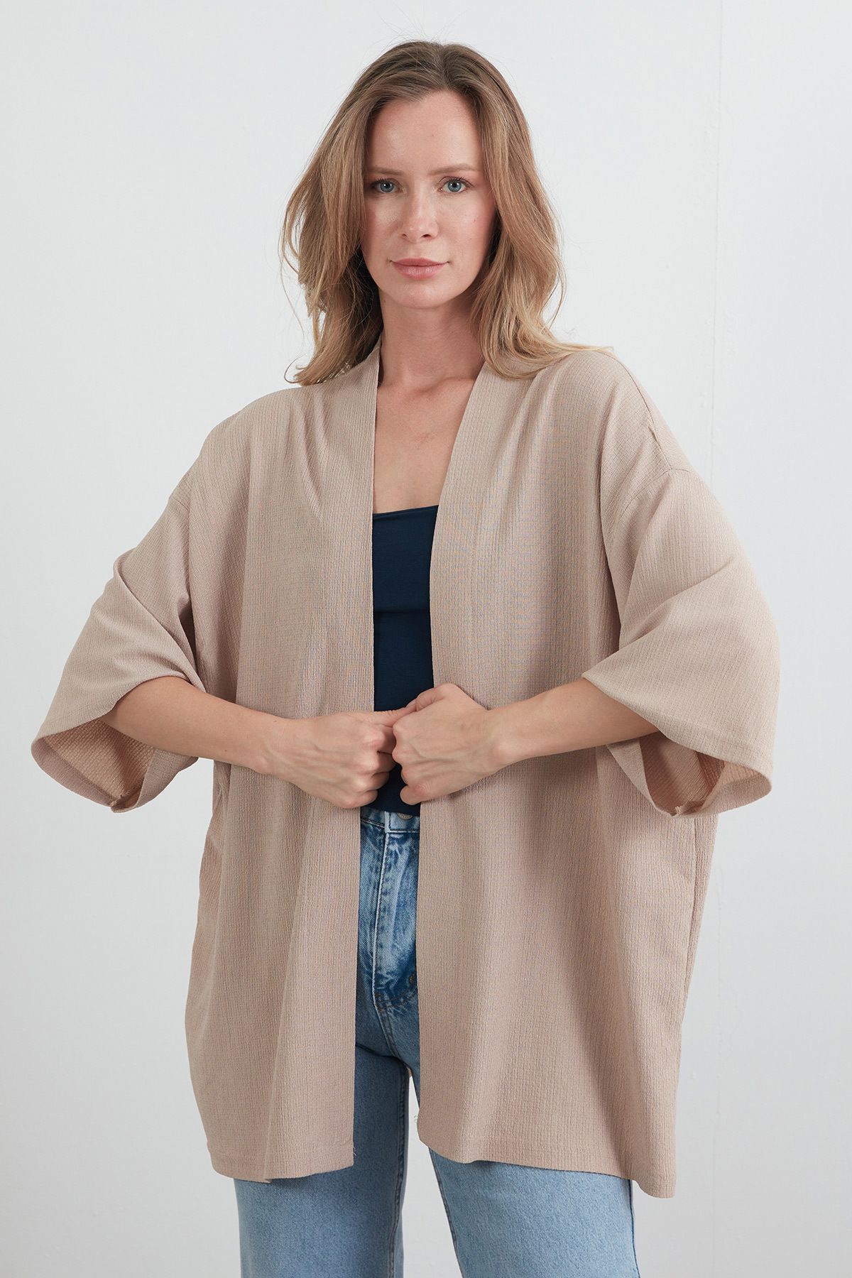 Basic Bürümcük Kumaş Şal Yaka Kimono