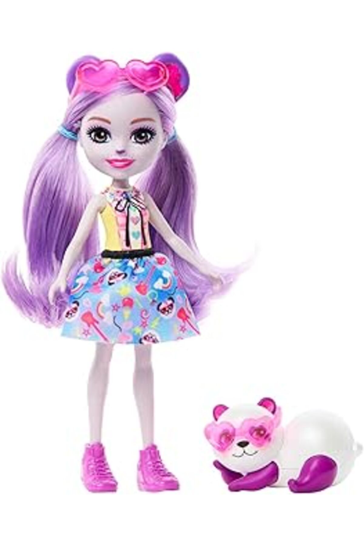 Karachil Enchantimals Glam Party Pemma Panda - En Iyi Hayvan Dostu Mandallı Bebek, Sevimli Ayı Kulakları Ve