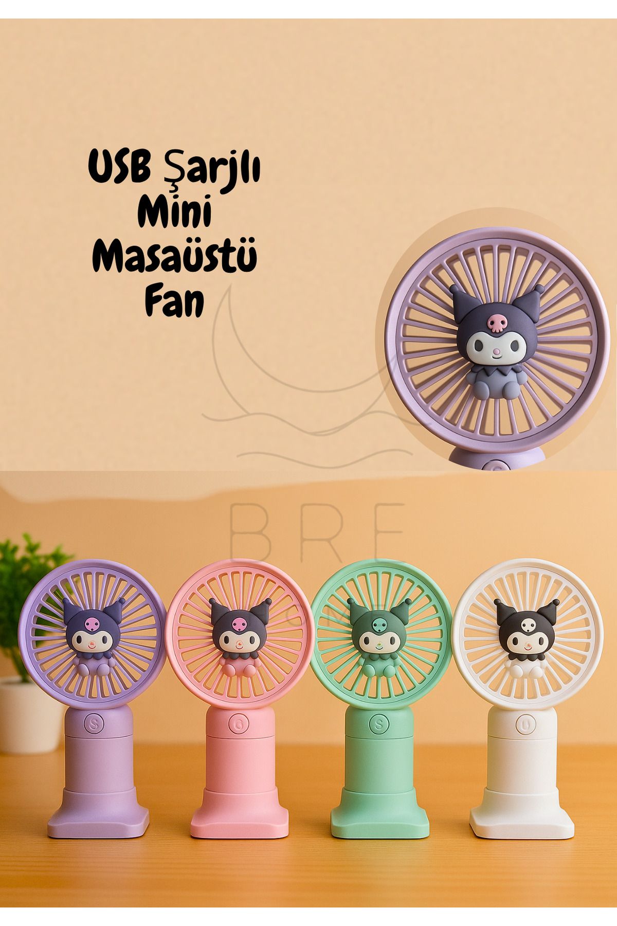 BRE HOME USB Şarjlı Mini Masaüstü Fan – Sessiz Taşınabilir El Fanı | Sevimli Karakterli Fan
