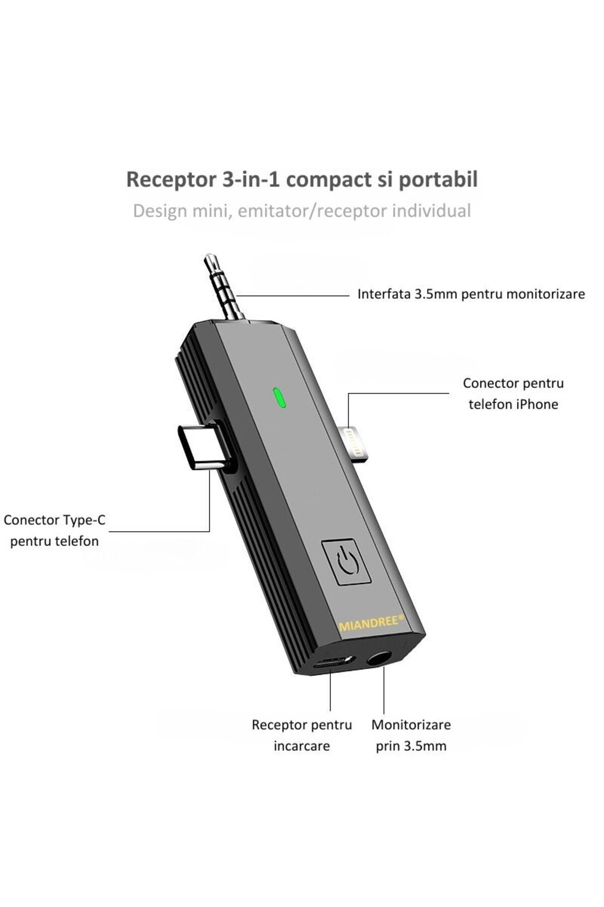 MIANDREE-Set 2 Microfoane Profesionale Lavaliera, MIANDREE®, USB C, 3.5 Jack, Lightning, WiFi, 2.4 GHz 9