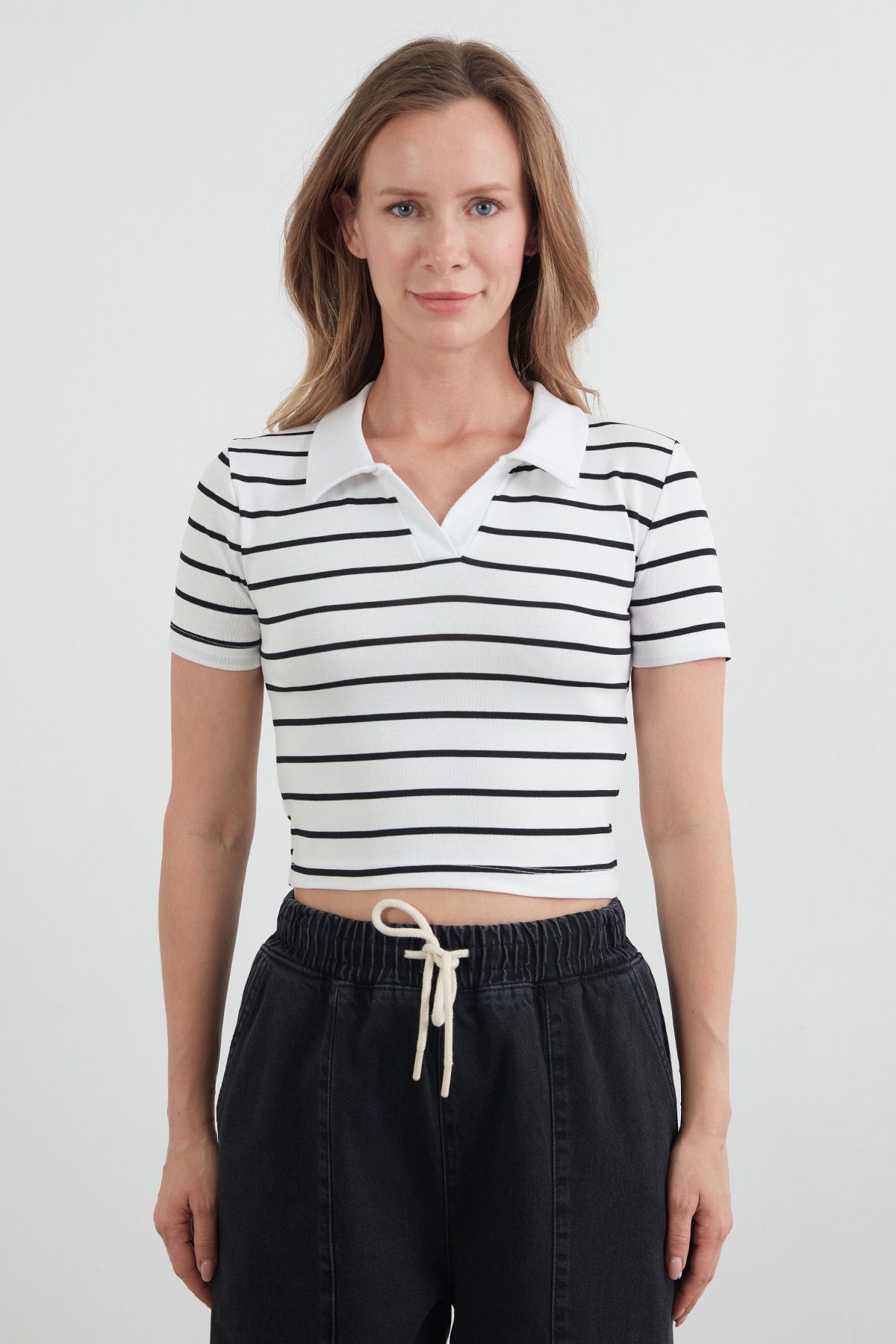 Fulla Moda-Tricou cu gât polo cu dungi 6