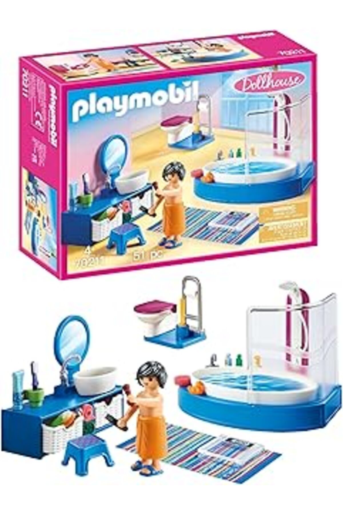 Qedii Playmobil 70211 Oyuncak Bebek Evi Mobilyalı Banyo, Eğlenceli Yaratıcı Rol Yapma, Oyun Seti 4 Yaş Ve