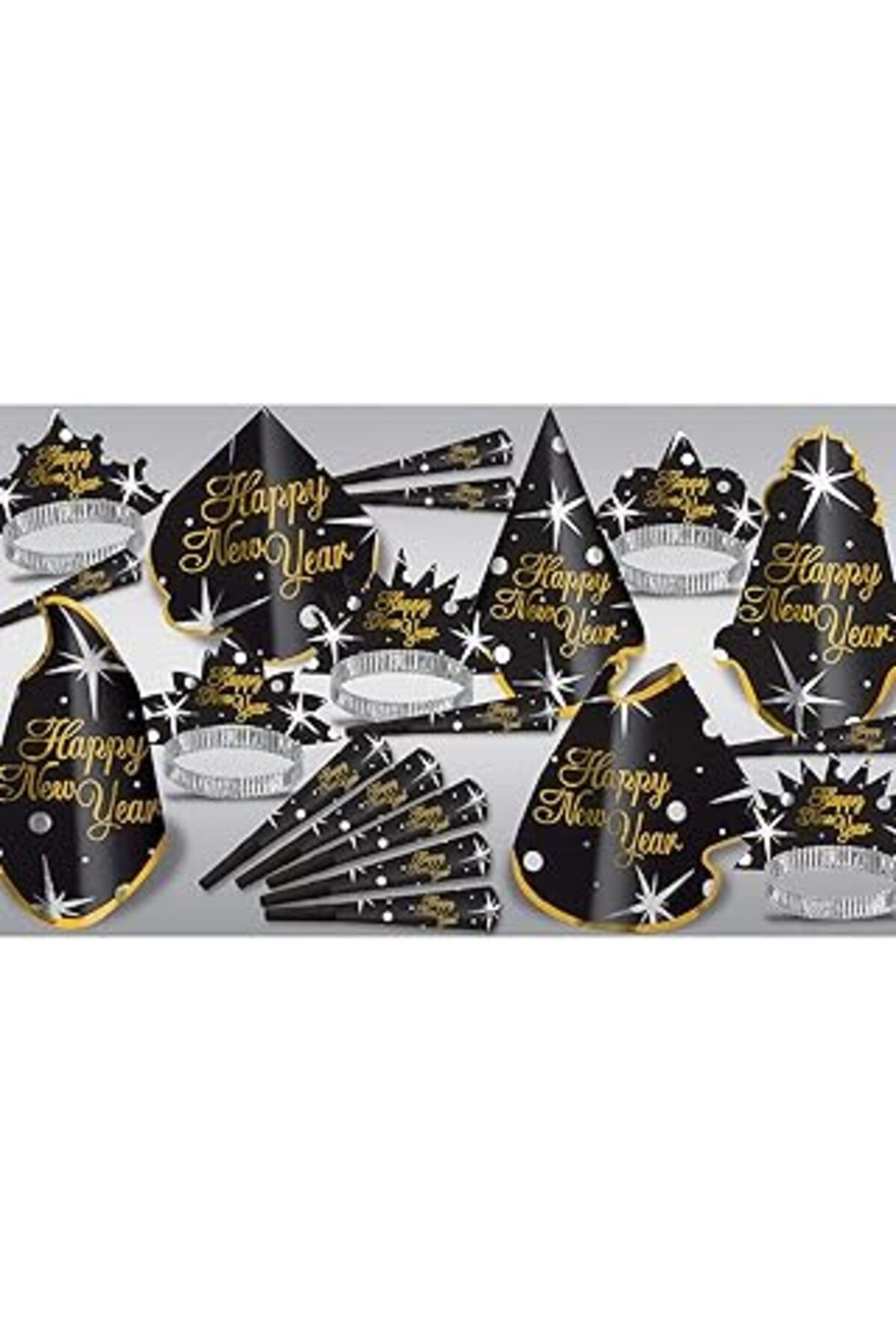 Karachil Beistle Happy New Year Parıltılı Çeşitler 10 Kişilik Şapkalar, Taçlar, Gürültücü Boynuzlar-Parti He