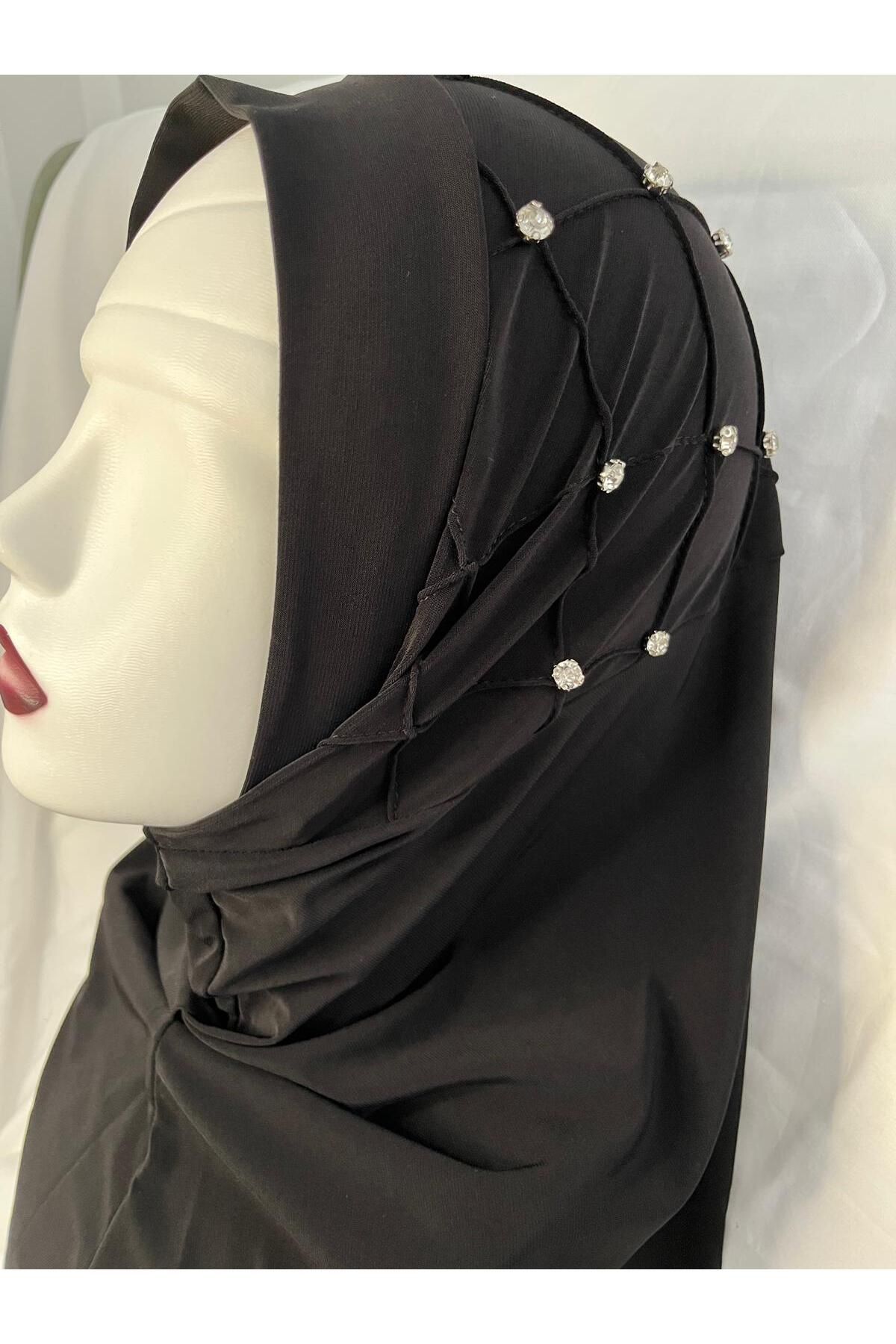 BERCHEM SCARF Kadın Siyah Renk Elmas Taşlı Sandy Hijab Şal