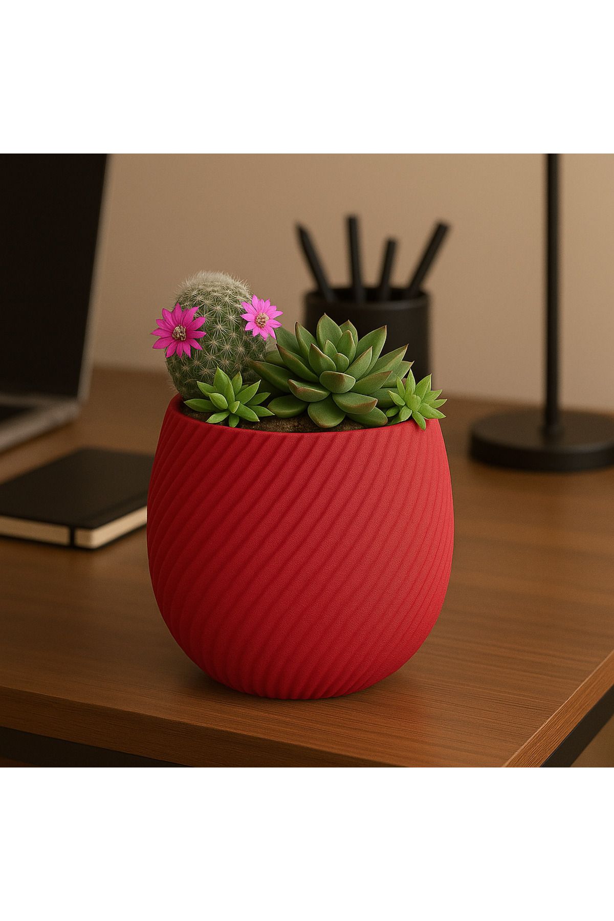 Printora Spiral Desenli Saksı – Modern Minimalist Tasarım