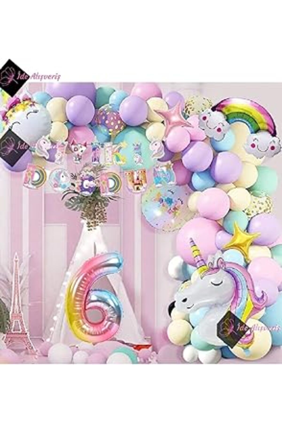 Karachil Bkmc 6 Yaş Karakterli Unicorn Temalı Iyi Ki Doğdun Makaron Balon Doğum Günü Parti Kutlama Seti Bmcn