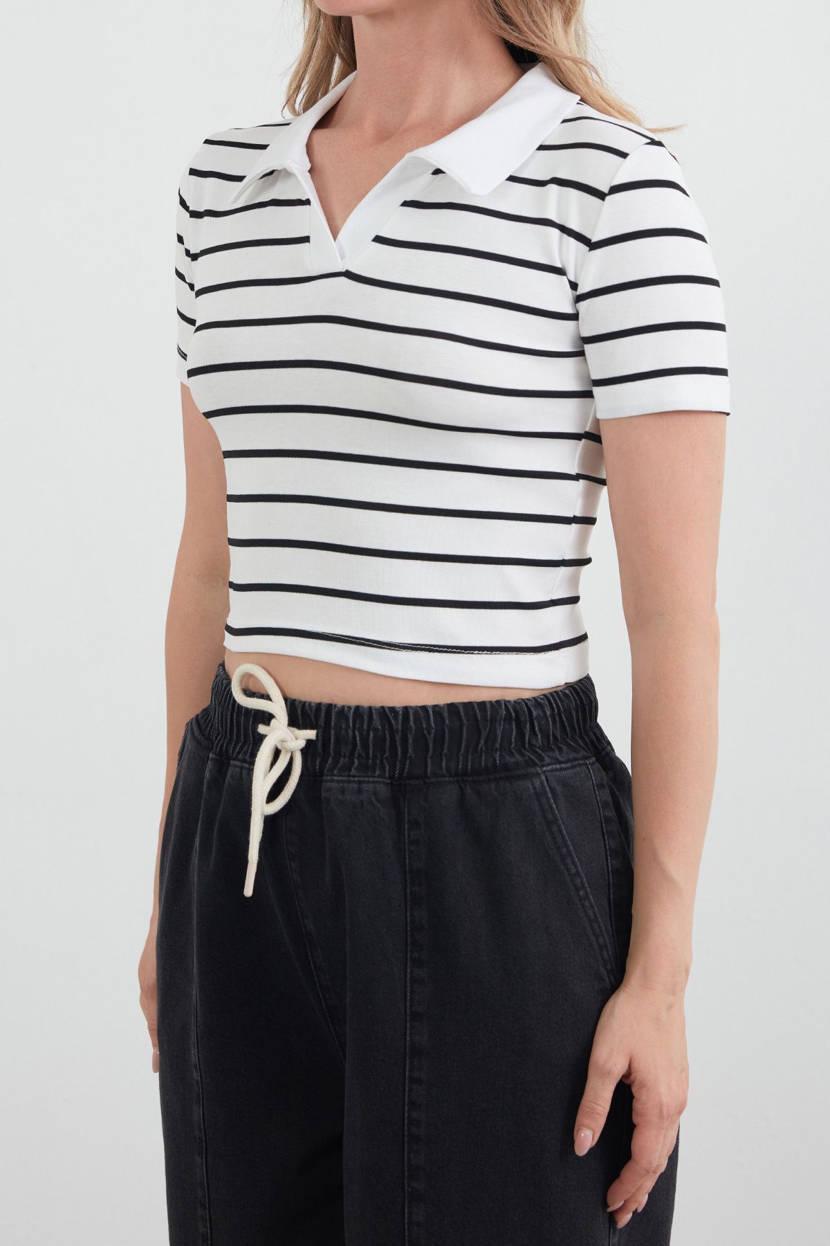 Fulla Moda-Tricou cu gât polo cu dungi 5