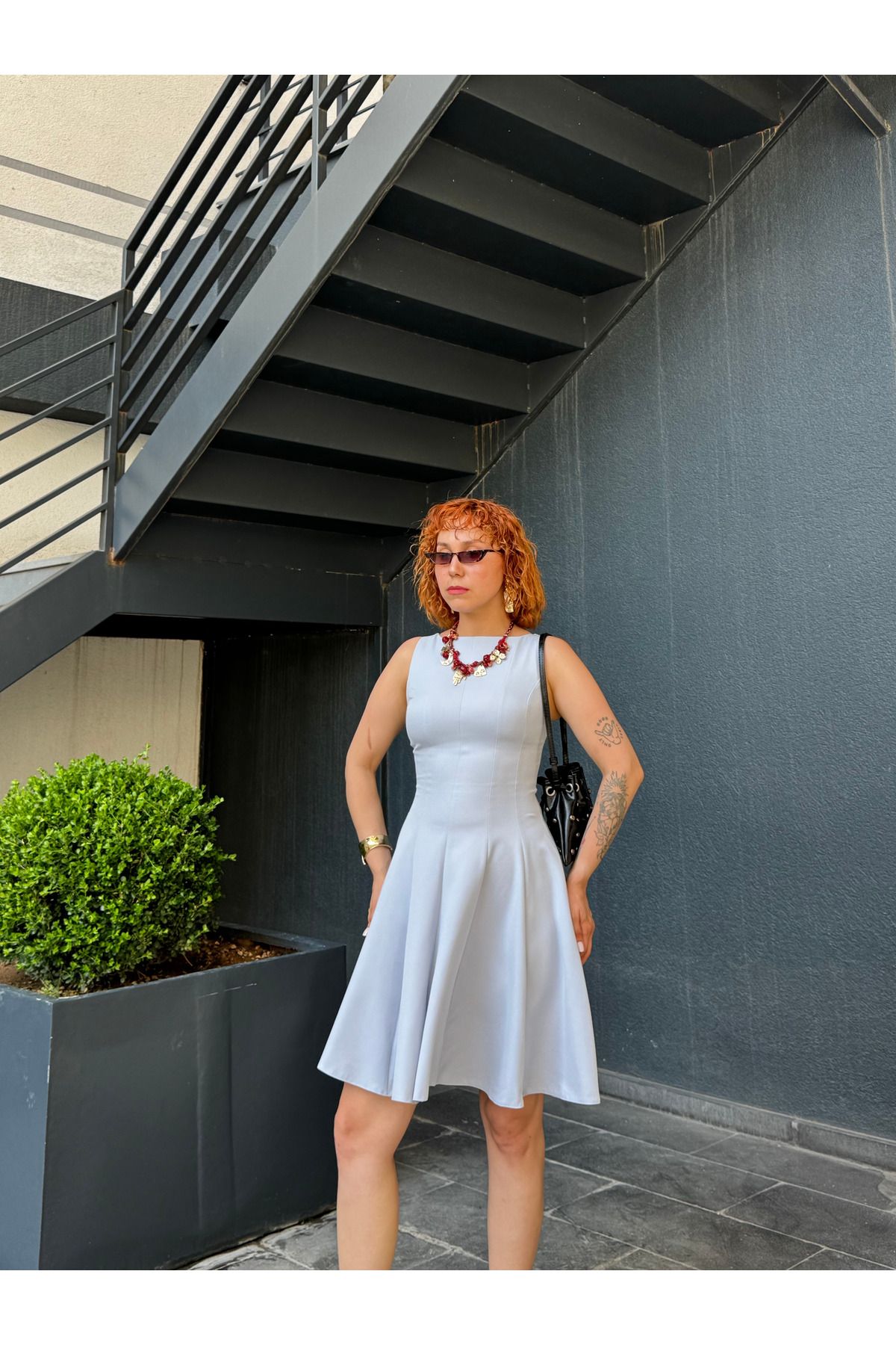 Bak'ap Premium Kat Kat Volanlı Sıfır Kol Mini Elbise