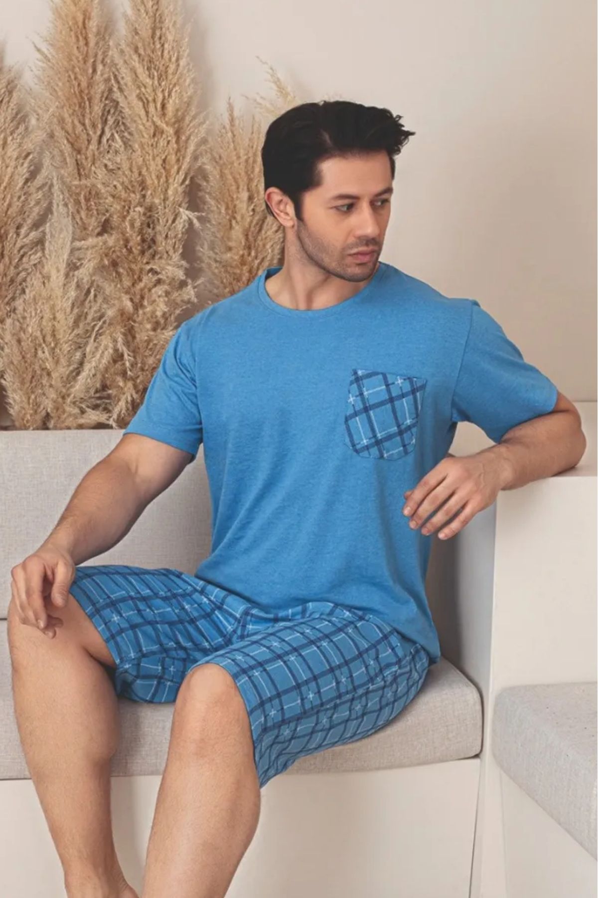 Farya Home Dreamy Pamuklu Cepli Desenli Kısa Kollu Şortlu Erkek Pijama Takımı