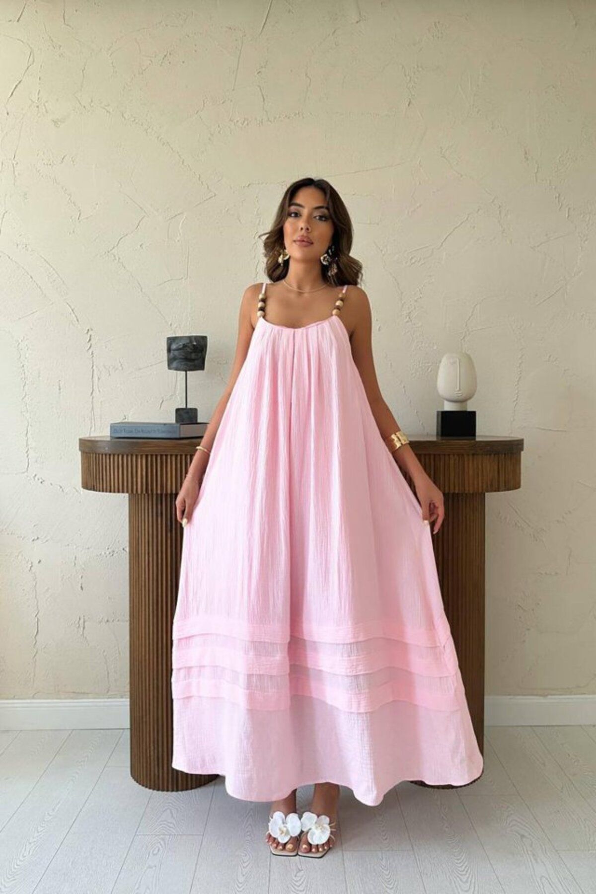 ETİLER COLLECTION Pudra Askılı Müslin Elbise