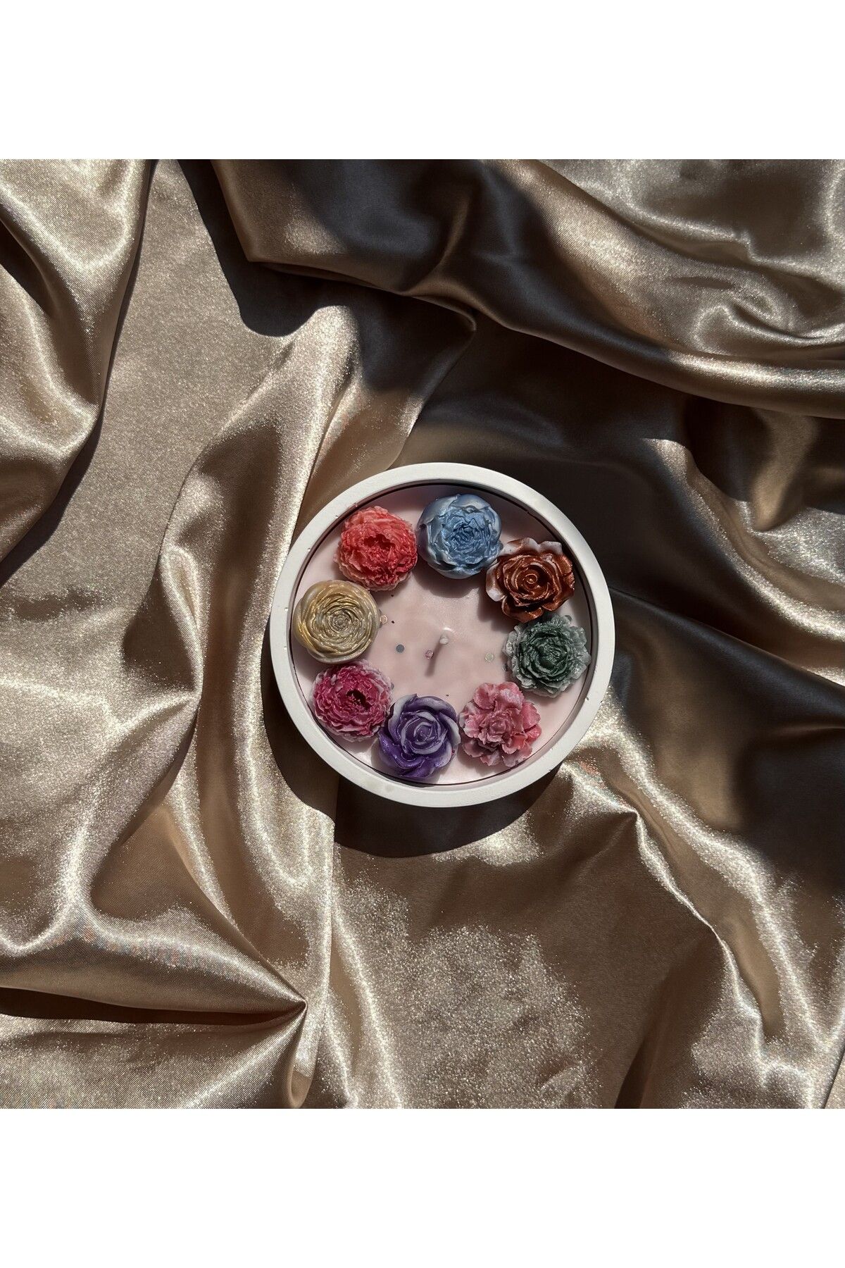 astra pera Renkli Şakayık Çiçekli Daire Mum - El yapımı % soya wax