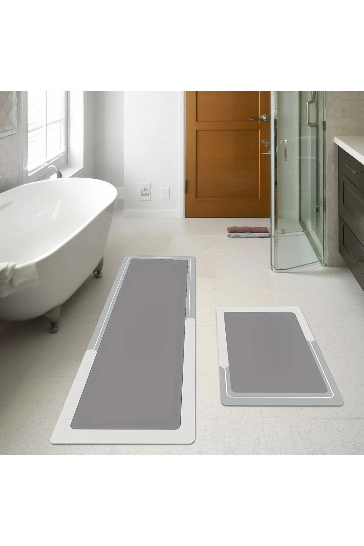 MAİN SHOP Şık Tasarım Su Emici Banyo Mutfak Kaymaz Tabanlı Paspas 156X38 cm TAKIM 38X58 CM Yazısız Model M-61