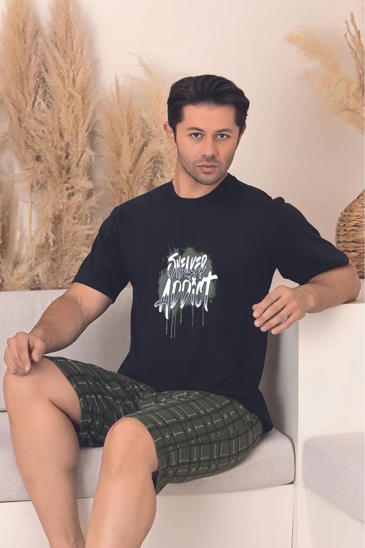 Farya Home Dreamy Pamuklu Cepli Desenli Kısa Kollu Şortlu Erkek Pijama Takımı