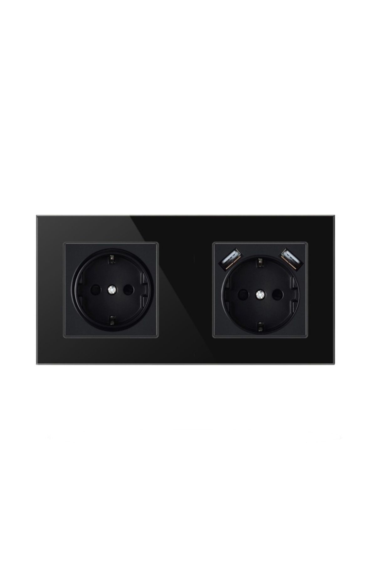 TECHSTAR-® Crystal Tsu2 Socket, Double, 2 X Usb, 2.1 A, Onyx Black Color, Tempered Glass, 16a 1