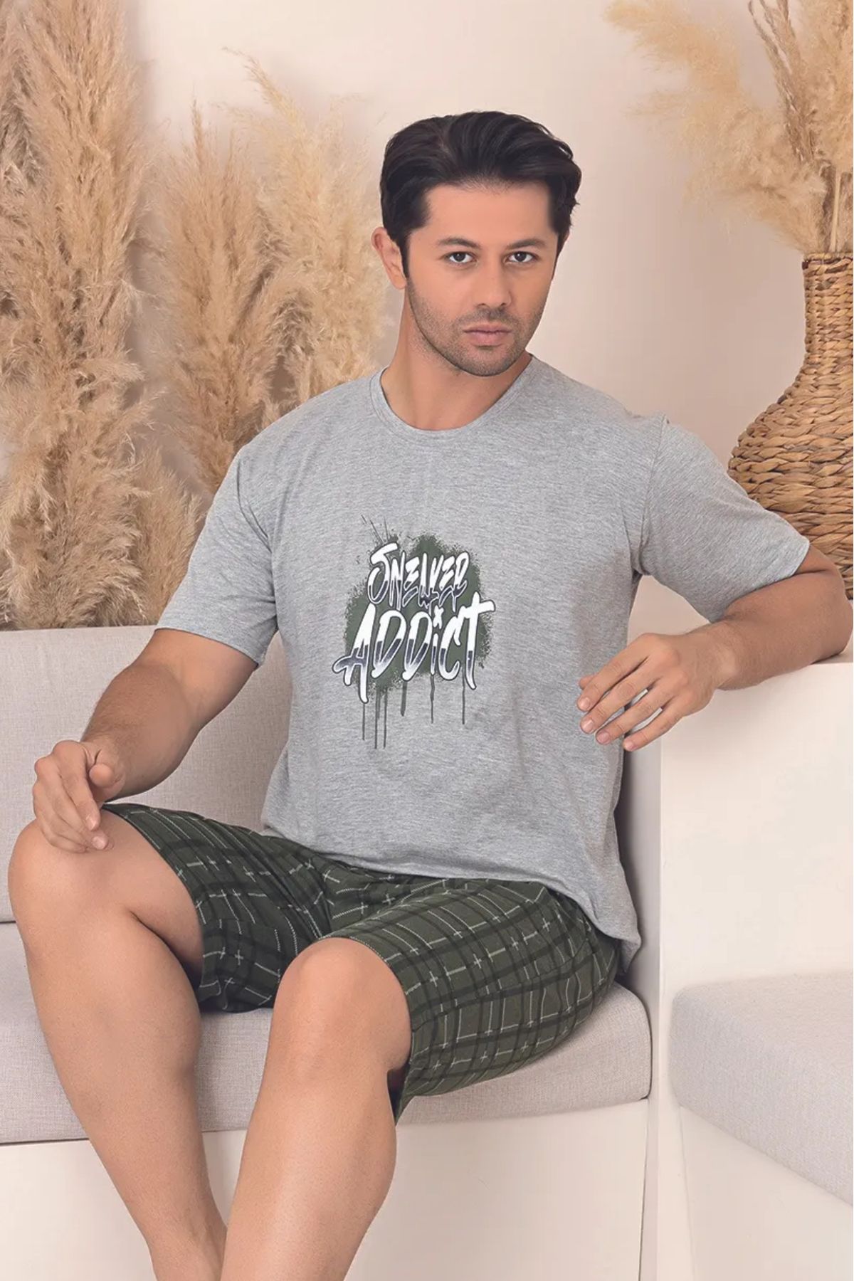 Farya Home Dreamy Pamuklu Cepli Desenli Kısa Kollu Şortlu Erkek Pijama Takımı