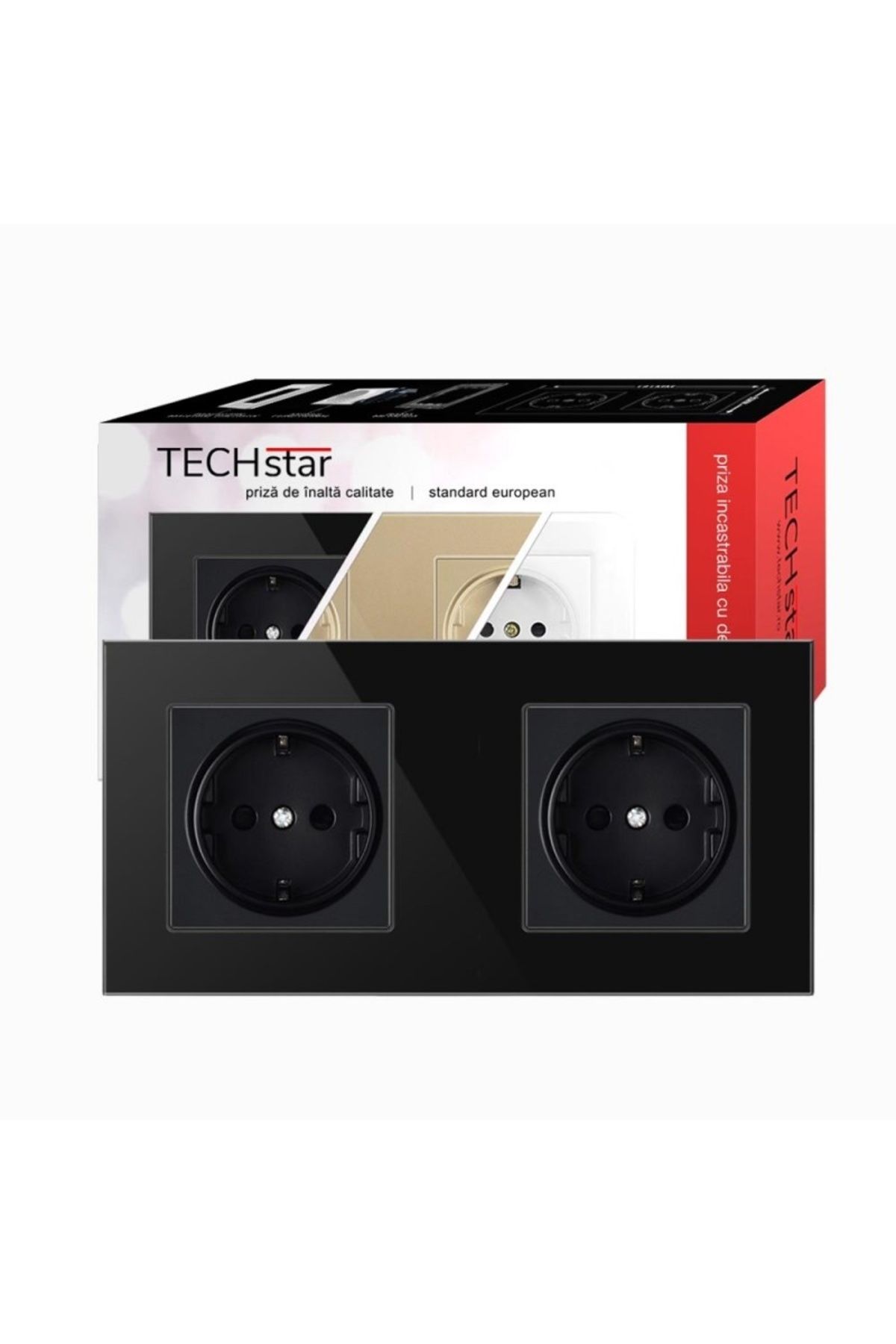 TECHSTAR-® Crystal Ts2 Socket, Double, Tempered Glass, Onyx Black Color, 16a 3