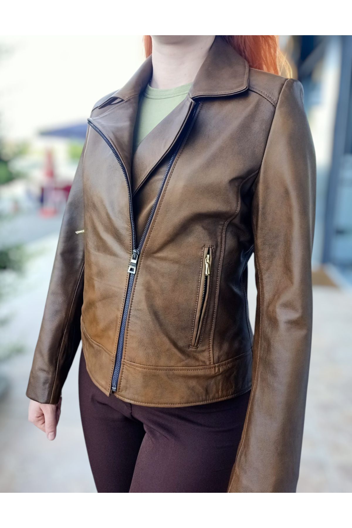 Zihni Leatherwork Kahverengi Kadın Hakiki Deri Ceket