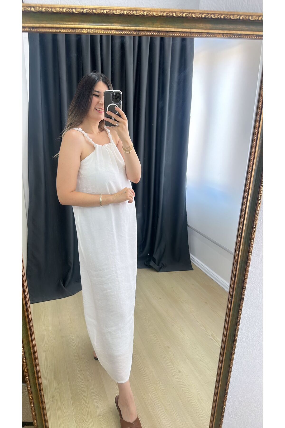 Butik Kadın İp Askılı Uzun Elbise