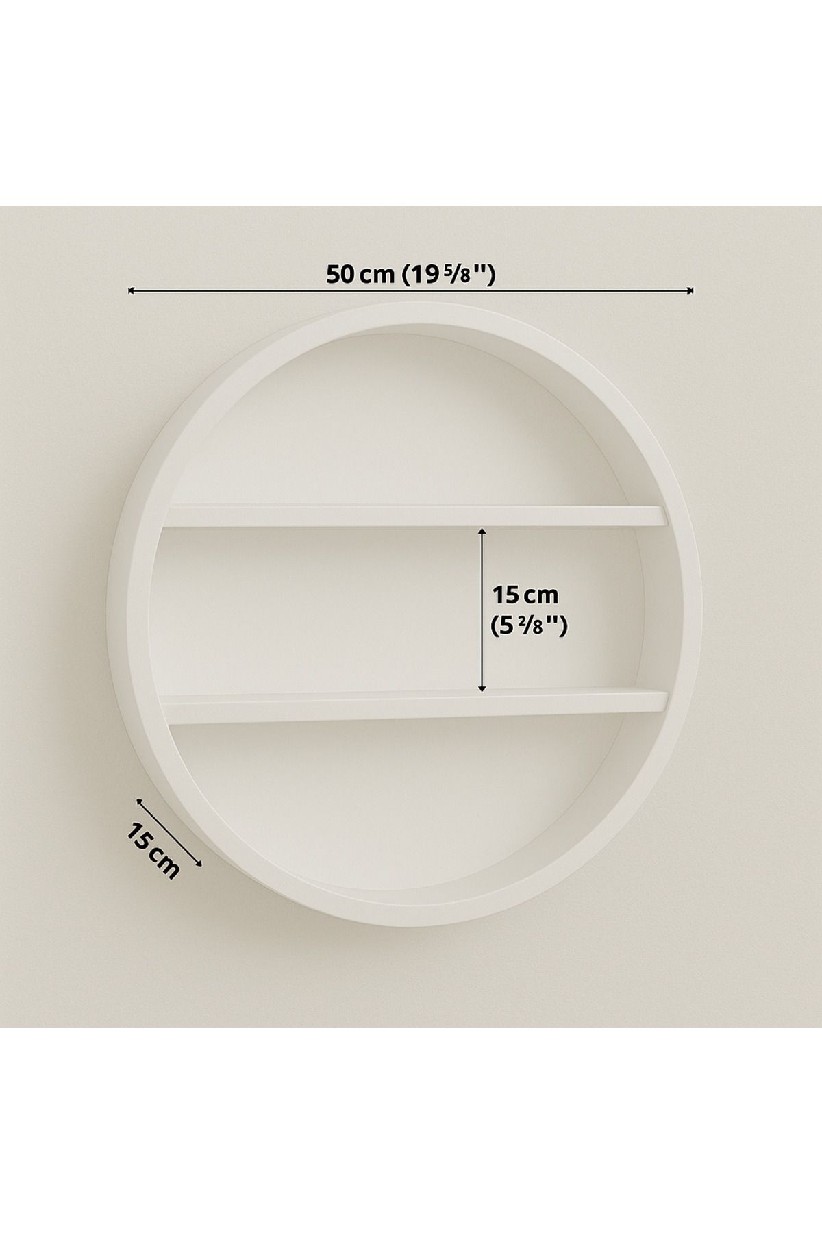 Home Ahşap Görünümlü Yuvarlak Duvar Rafı - Ø50 cm | Modern Dekoratif Raf