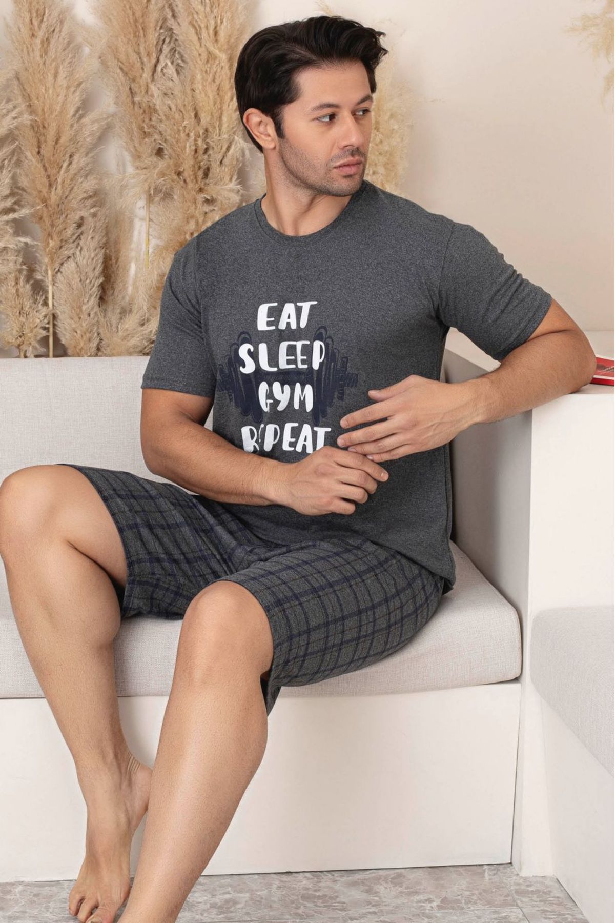 Farya Home Dreamy Pamuklu Cepli Desenli Kısa Kollu Şortlu Erkek Pijama Takımı