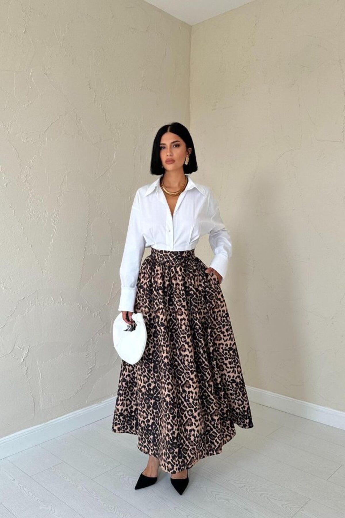 ETİLER COLLECTION Leopar Leopar Büzgülü Uzun Etek