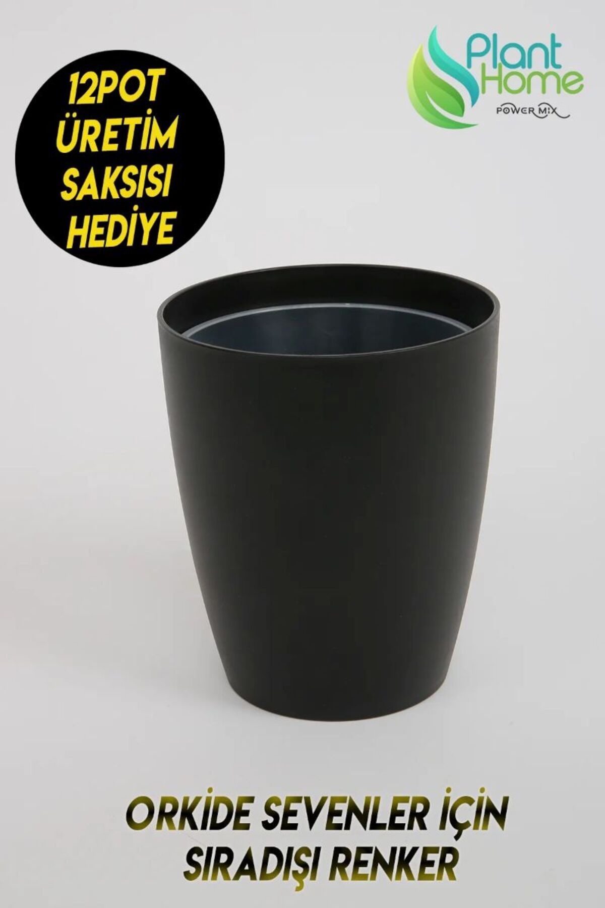 uHeL Orkide Saksısı Siyah Dekoratif Dış Saksı 1 Adet- 12 Pot Şeffaf Orkide Üretim Saksısı Hediyeli