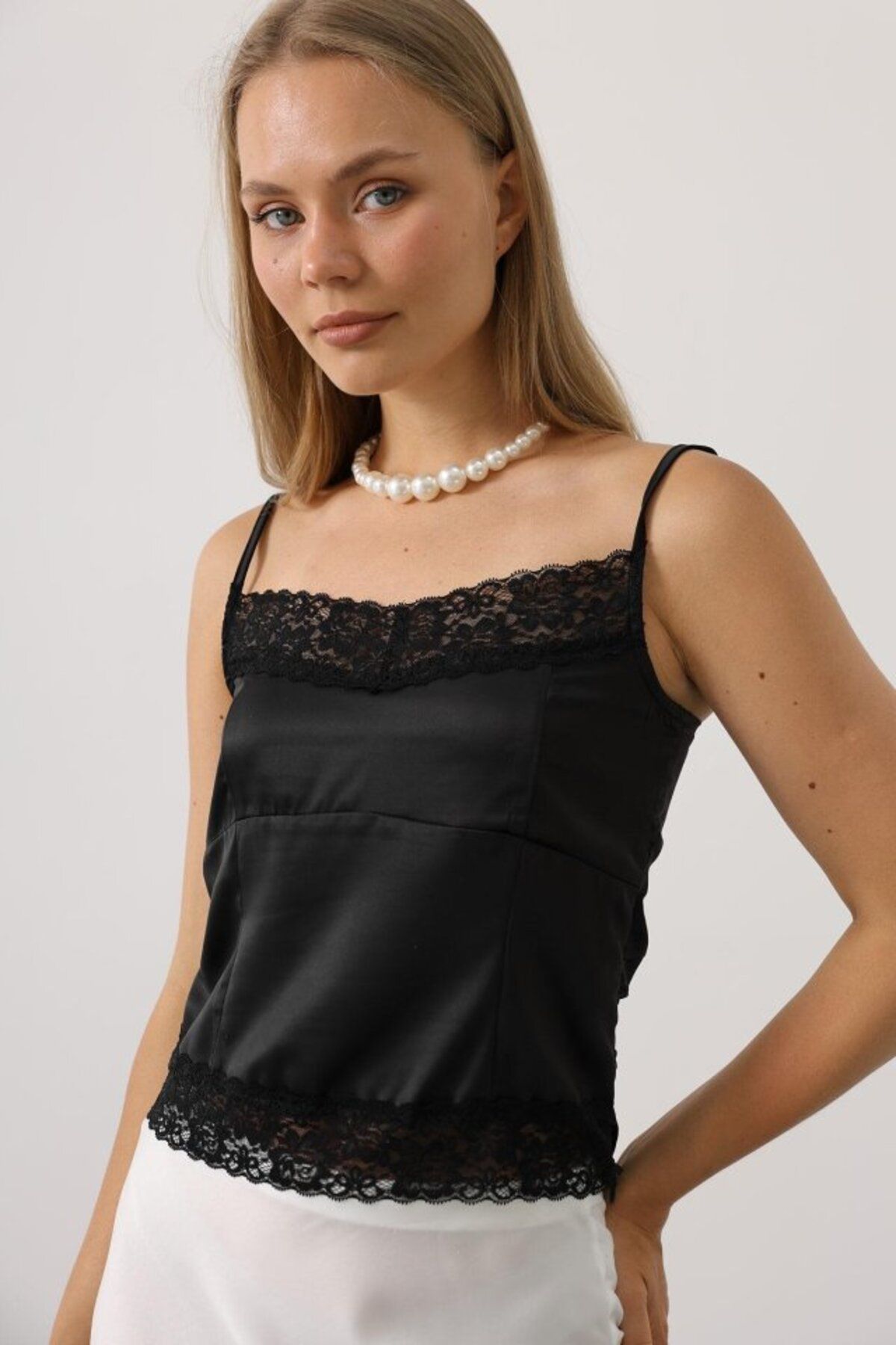 ETİLER COLLECTION Likralı Saten Bluz - Siyah